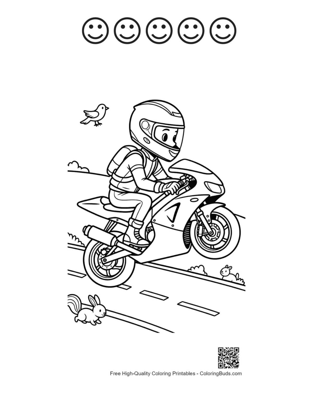Kid biker sport bike printable with happy faces