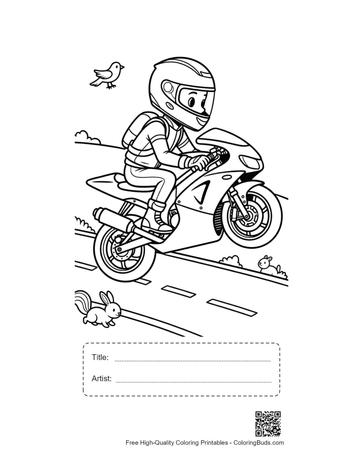 Kid biker stunt sport bike printable with title box