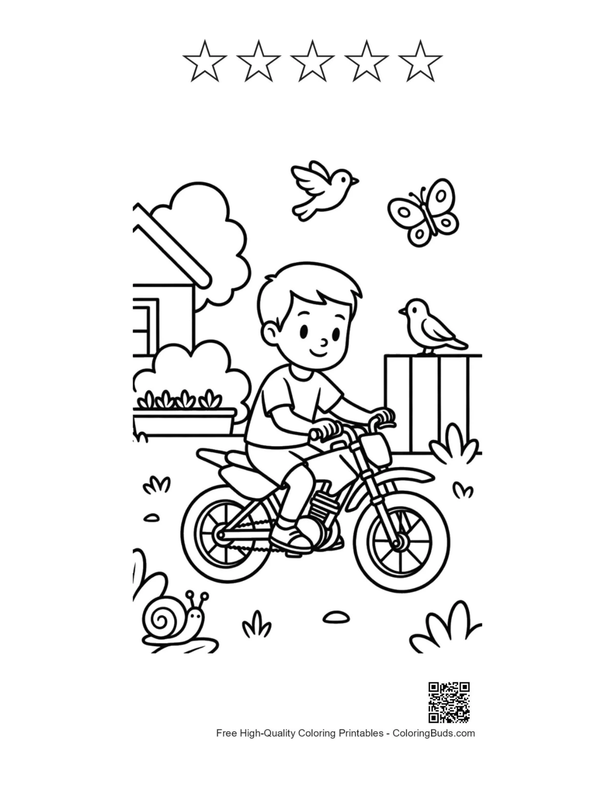 Backyard dirt bike printable with star outlines