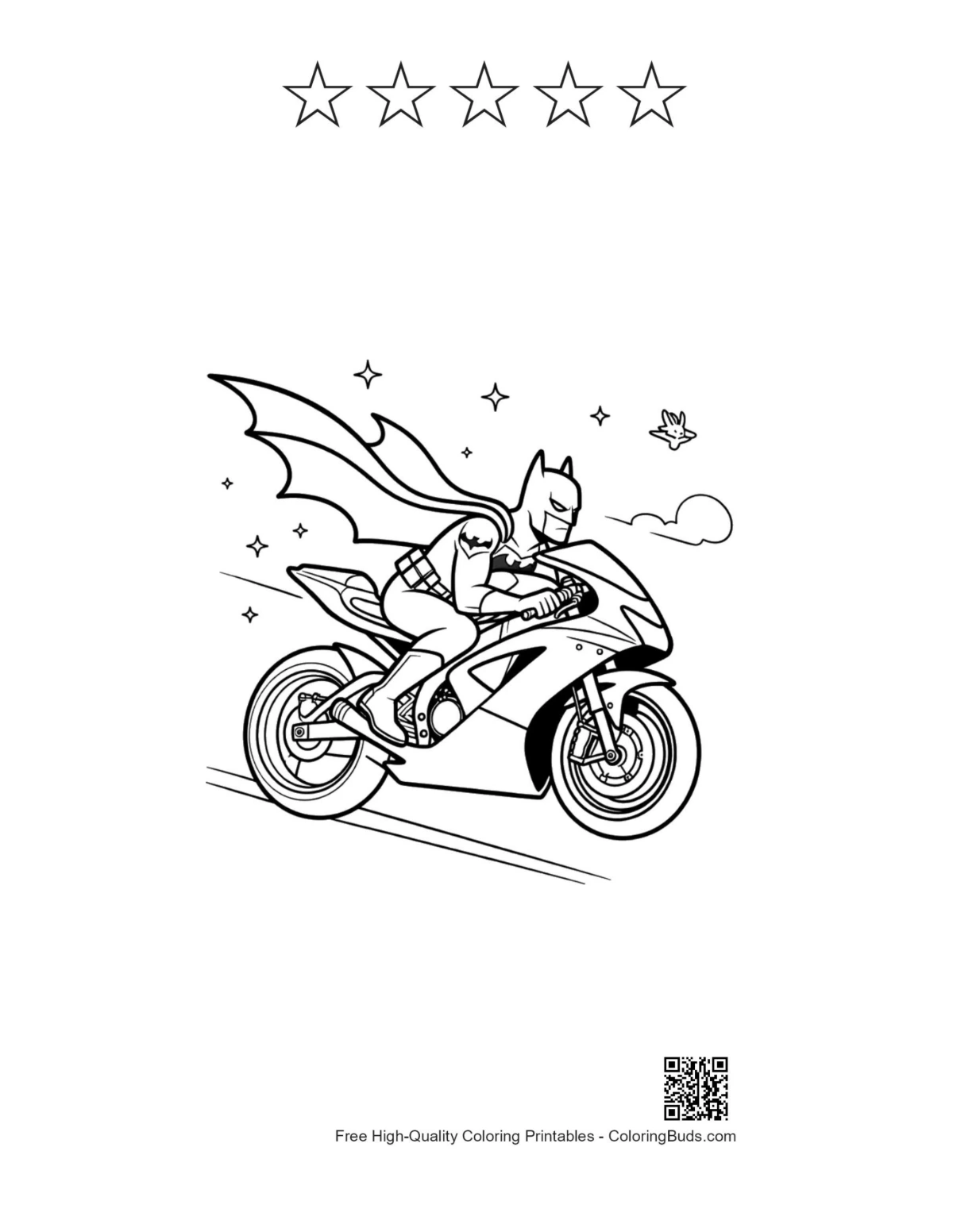Masked hero sport bike jump page with star outlines