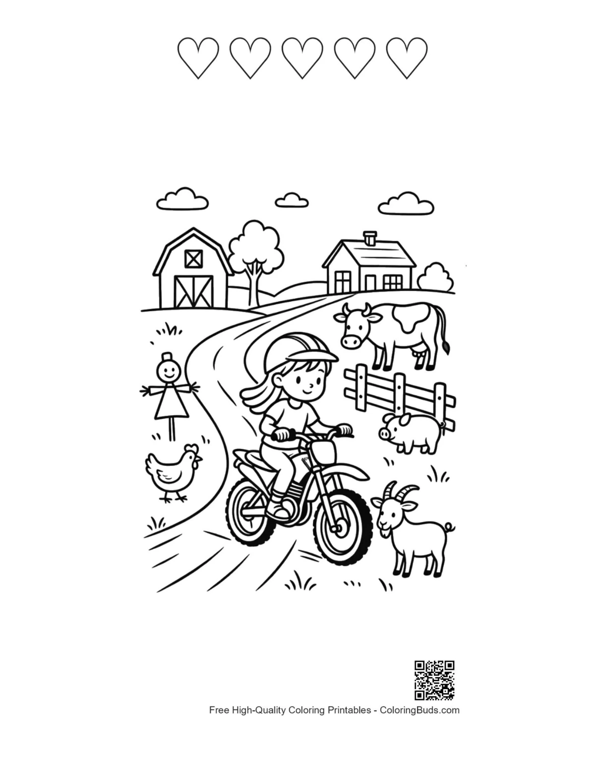 Mini dirt bike farm trail with 5 hearts printable