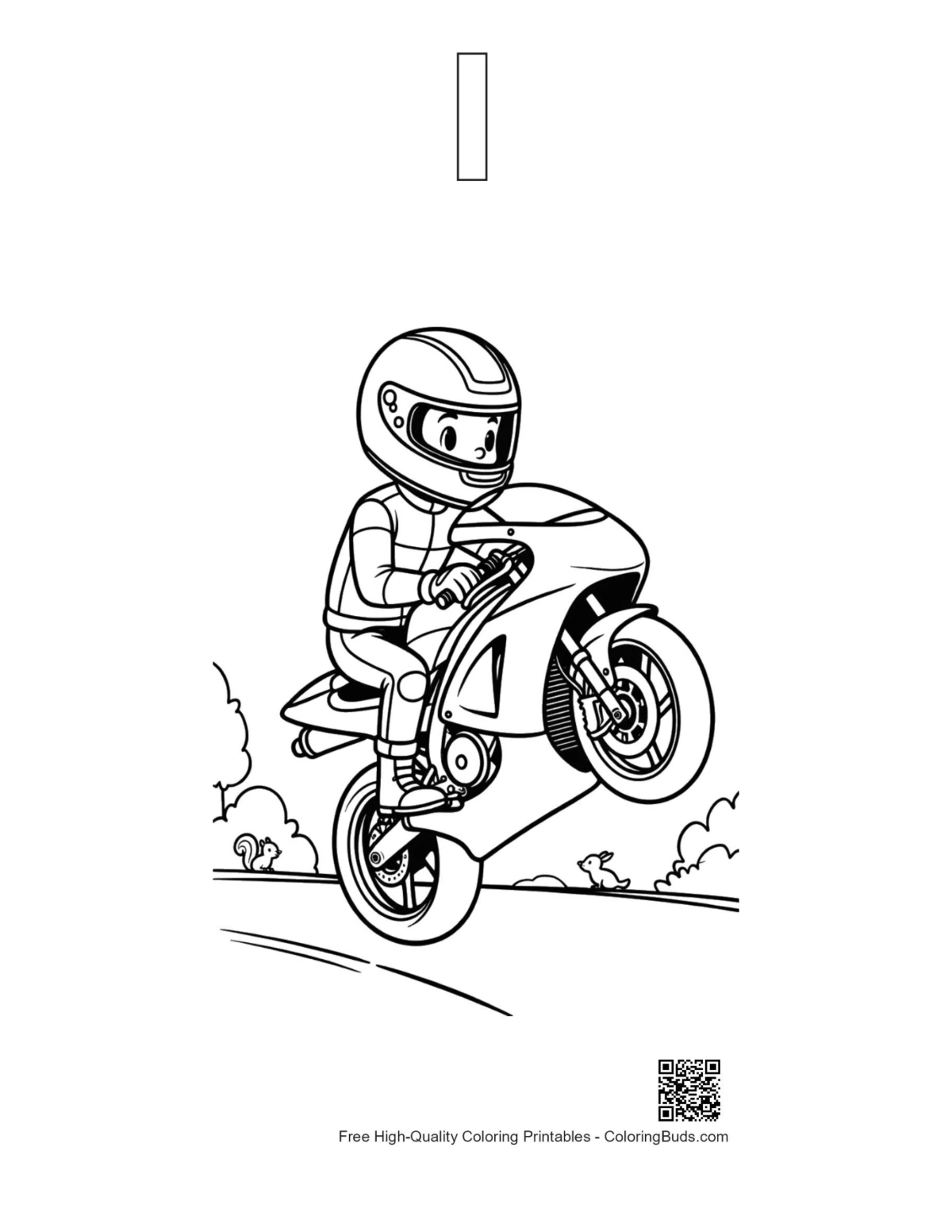 Sport bike coloring page alphabet I outline