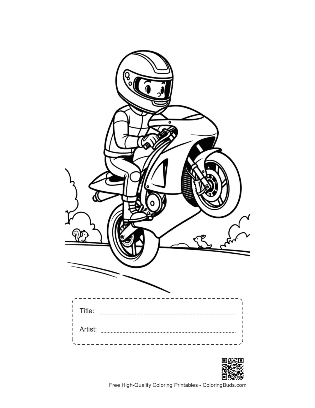 Printable sport bike sheet with title box