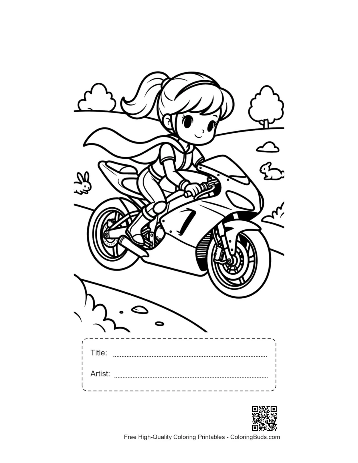 Sport bike printable with title artist box