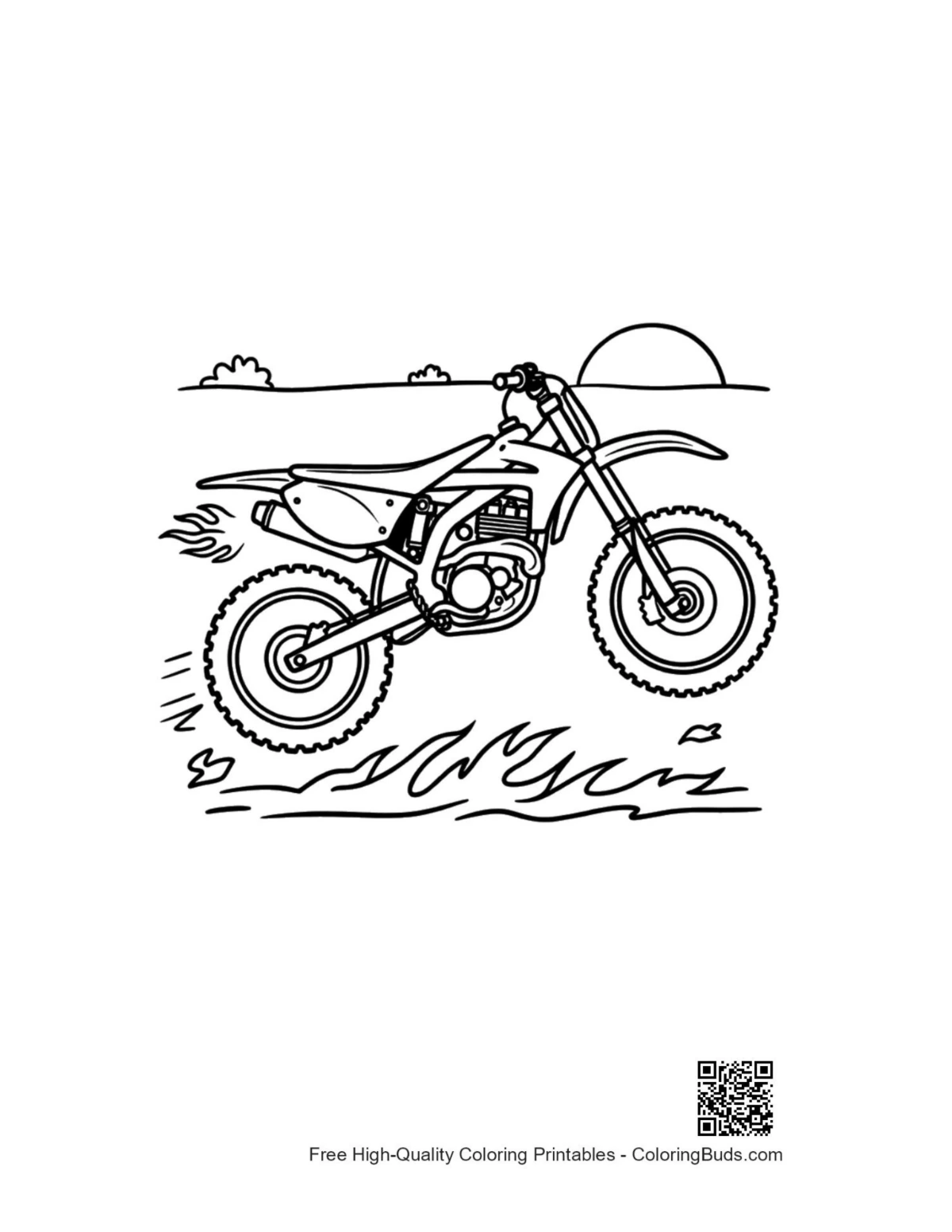 Stunt rider dirt bike wheelie printable coloring page