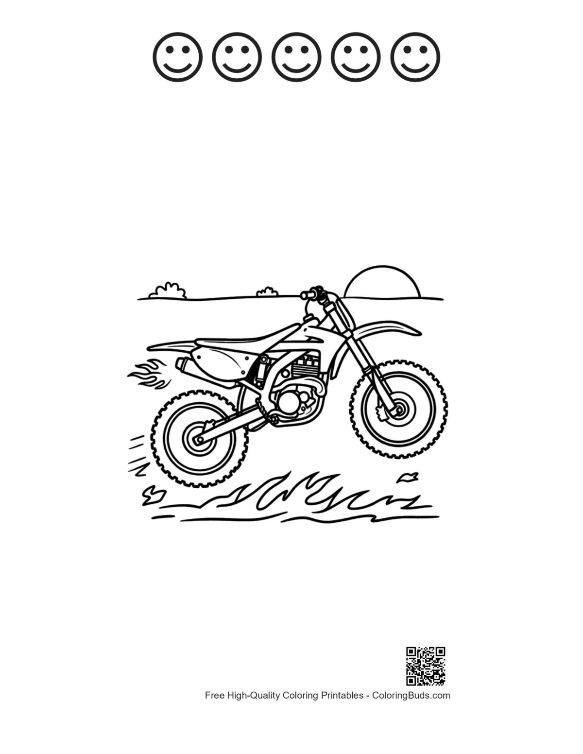 Stunt dirt bike rear wheelie with happy faces printable