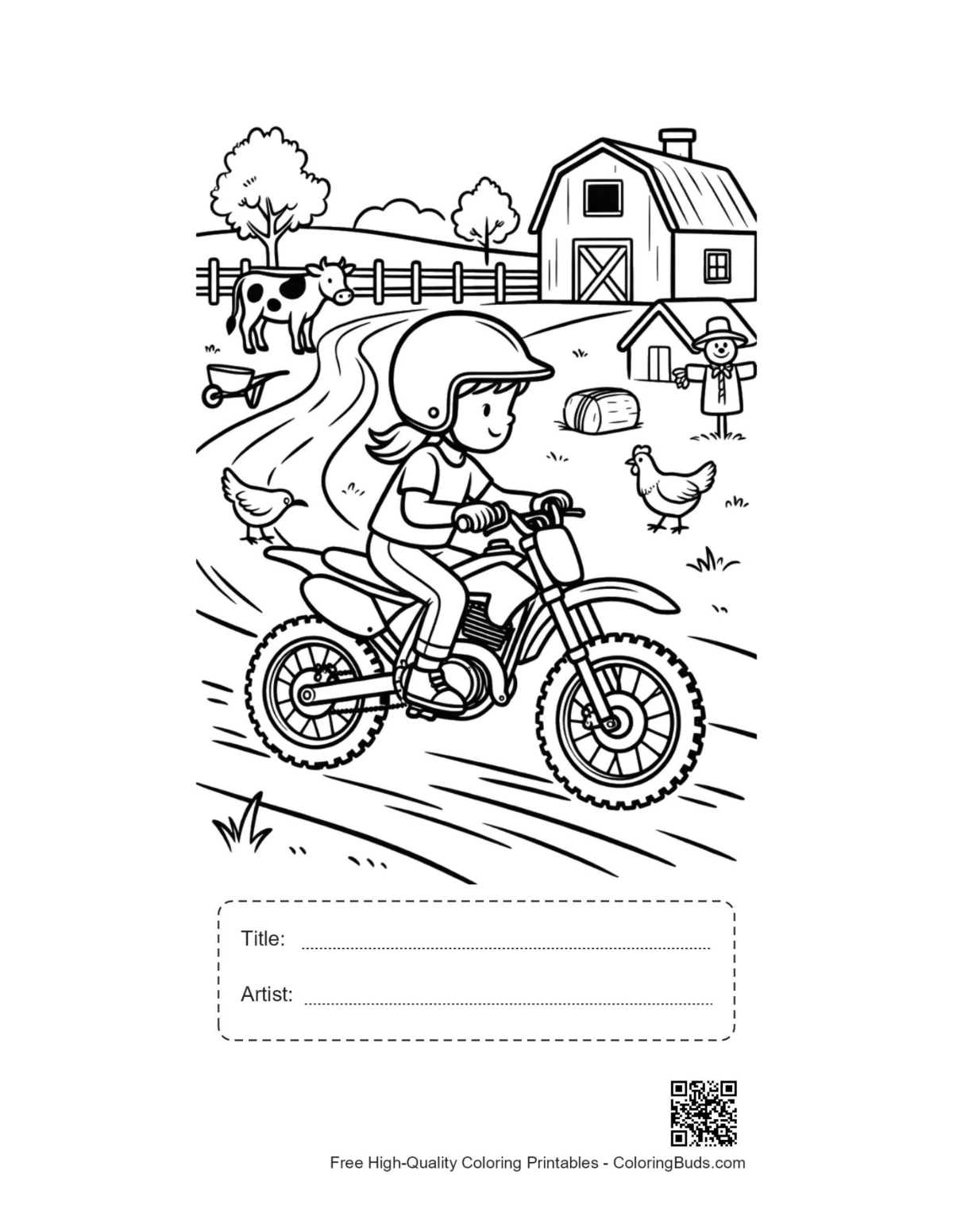 Dirt bike printable with title artist box farmhouse scene