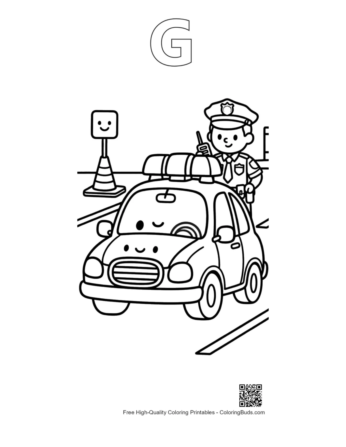 Police car outline with alphabet G printable