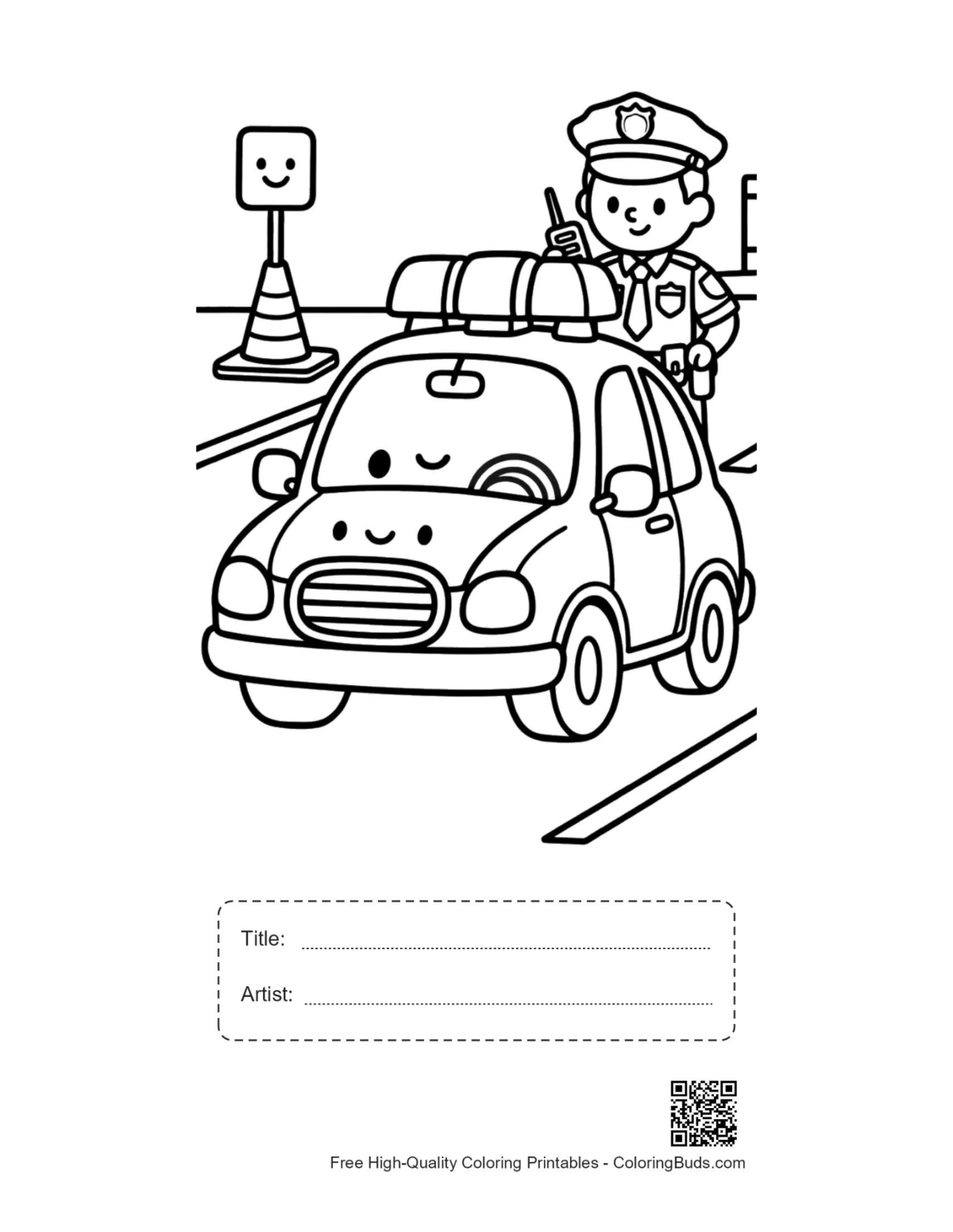 Cute police car printable with title artist box