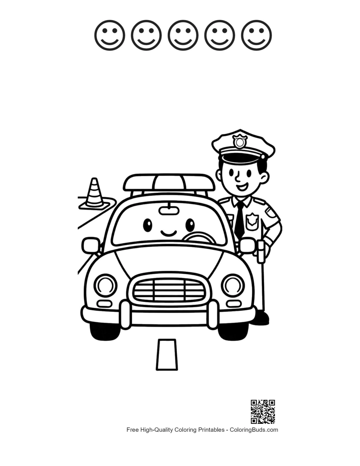 Cute cruiser coloring with 5 happy faces