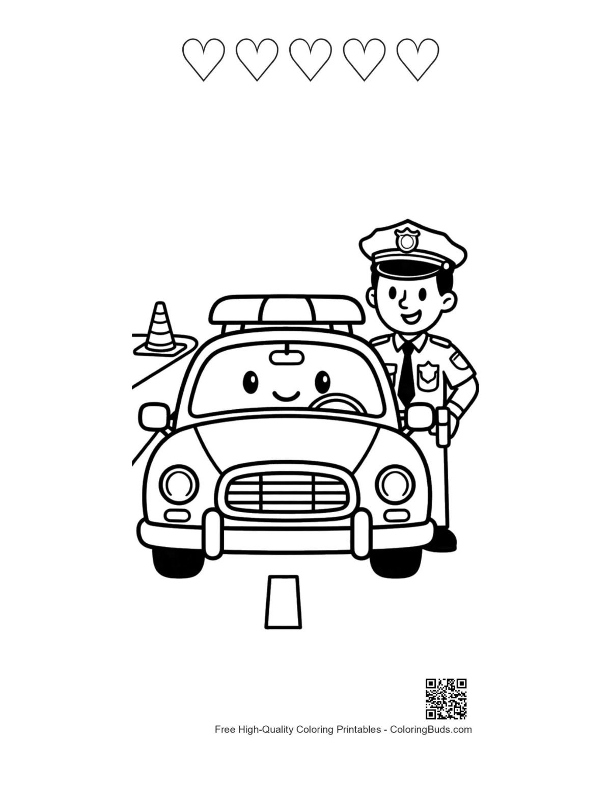 Police cruiser printable with 5 hearts