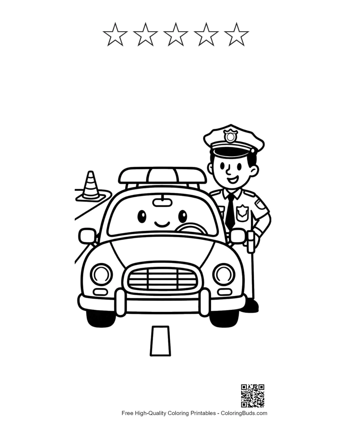 Police cruiser coloring with 5 stars outline