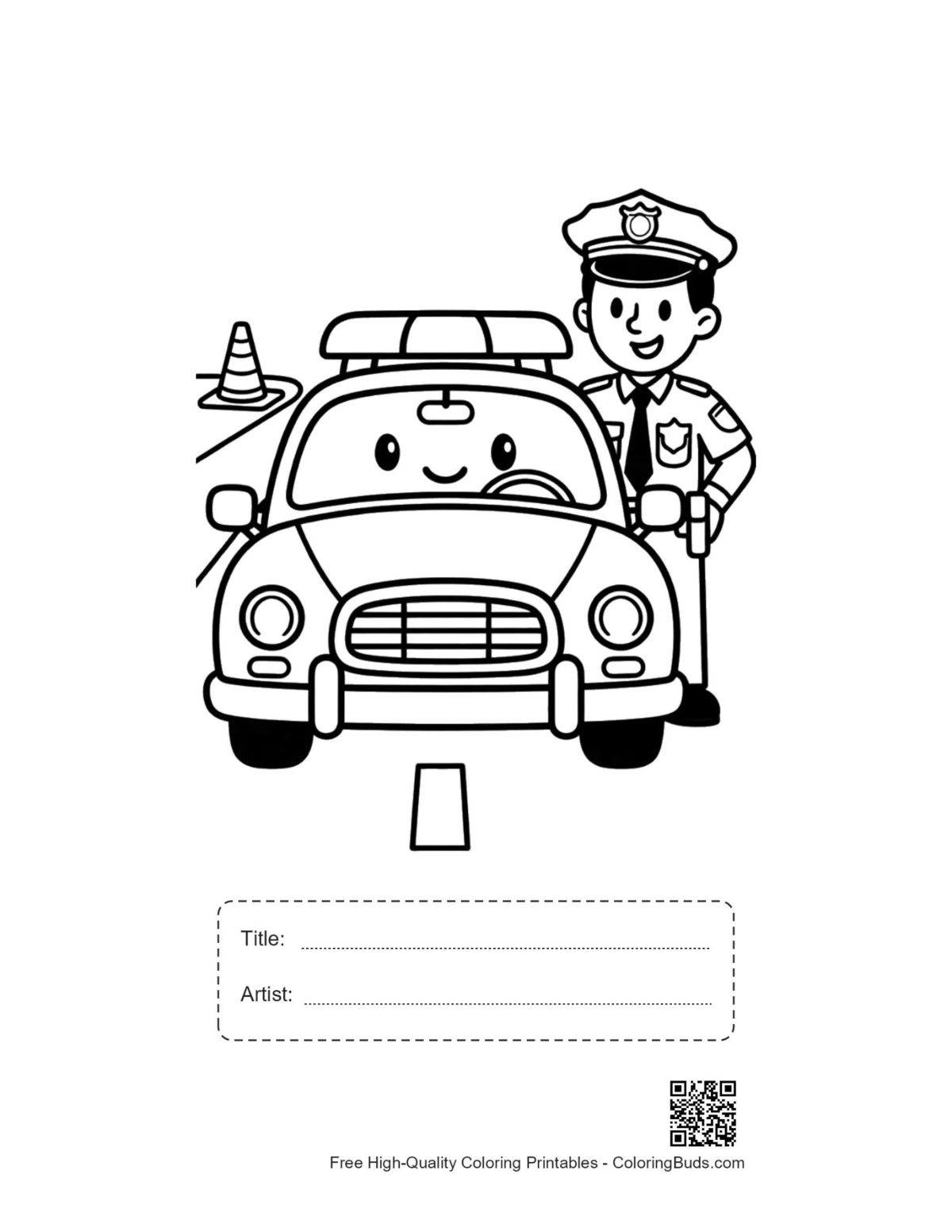 Police cruiser printable with title artist box