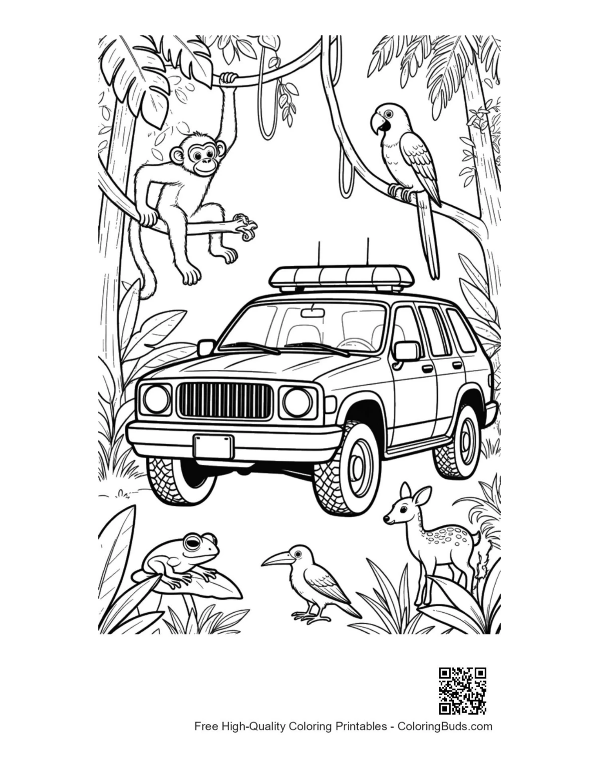 Cute police cruiser printable coloring page