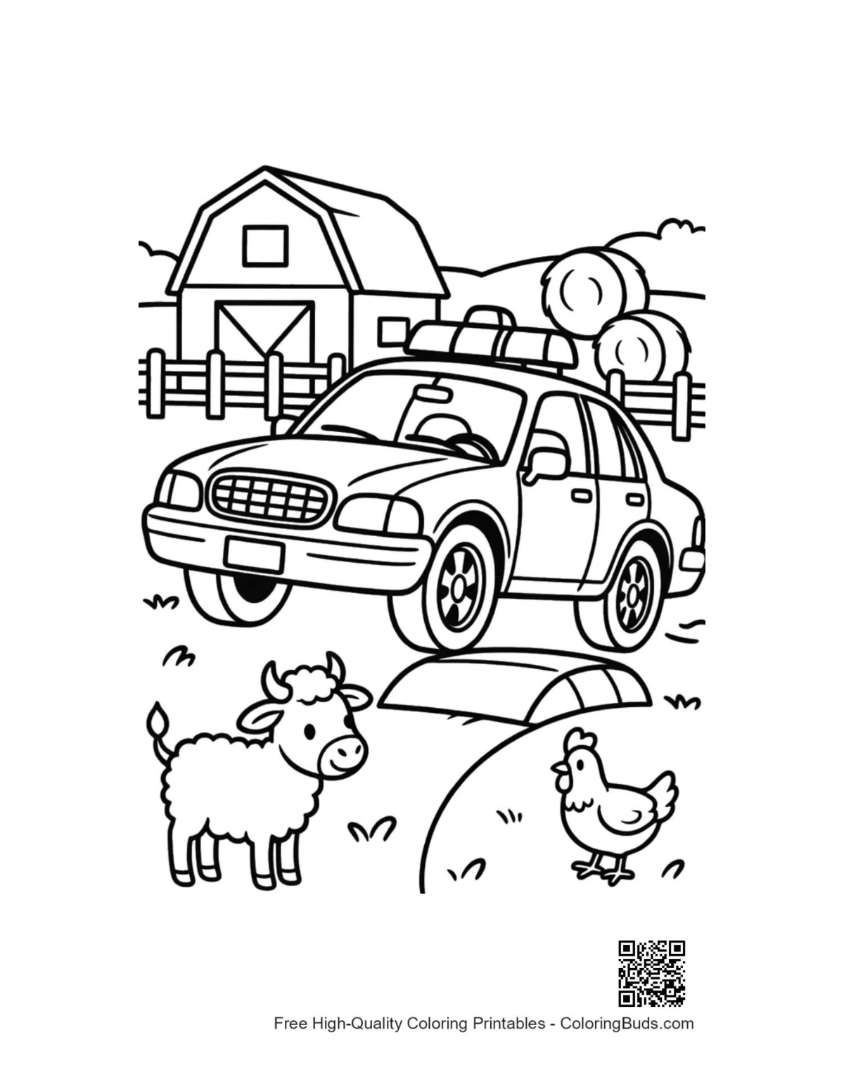 Easy police cruiser printable for kids coloring