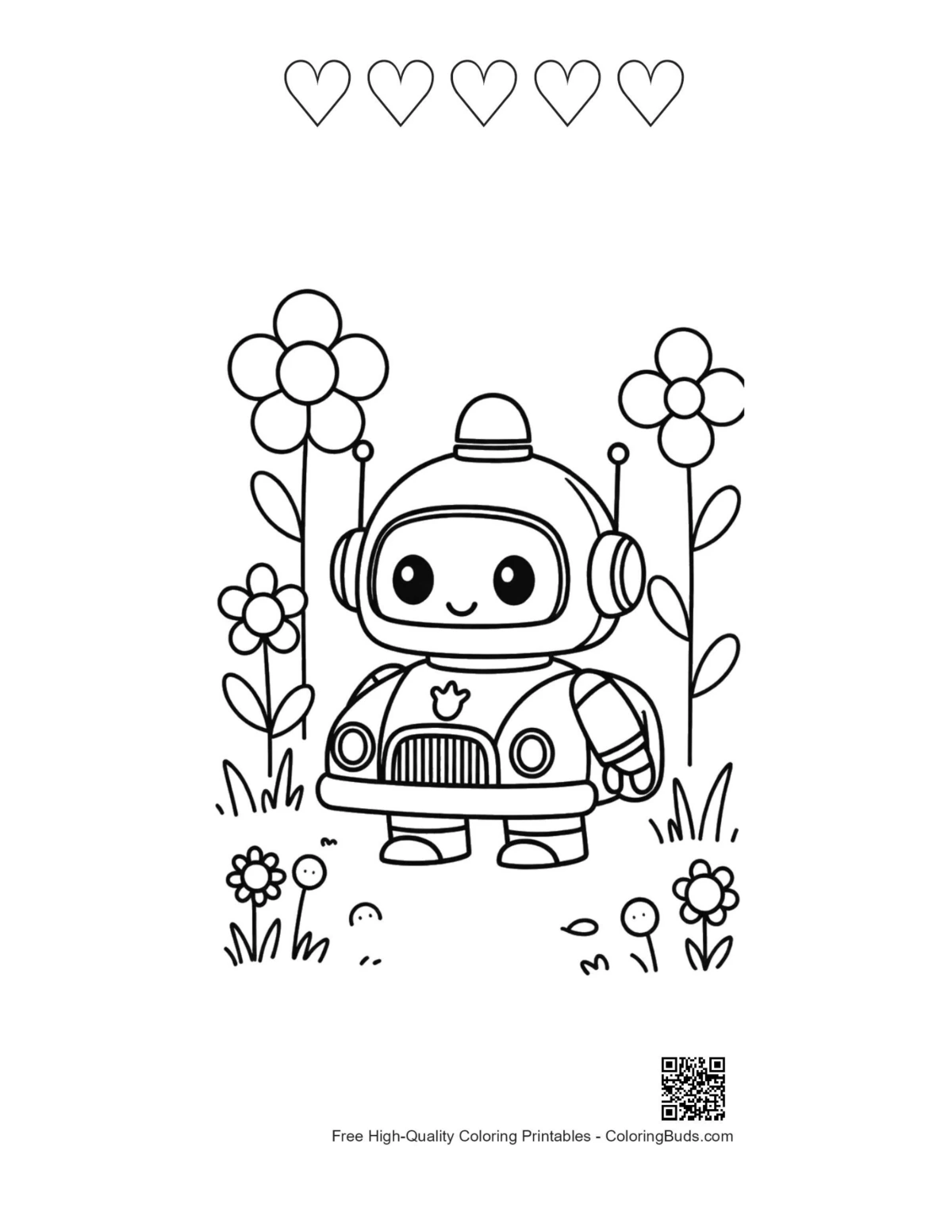 Police cruiser with hearts coloring sheet
