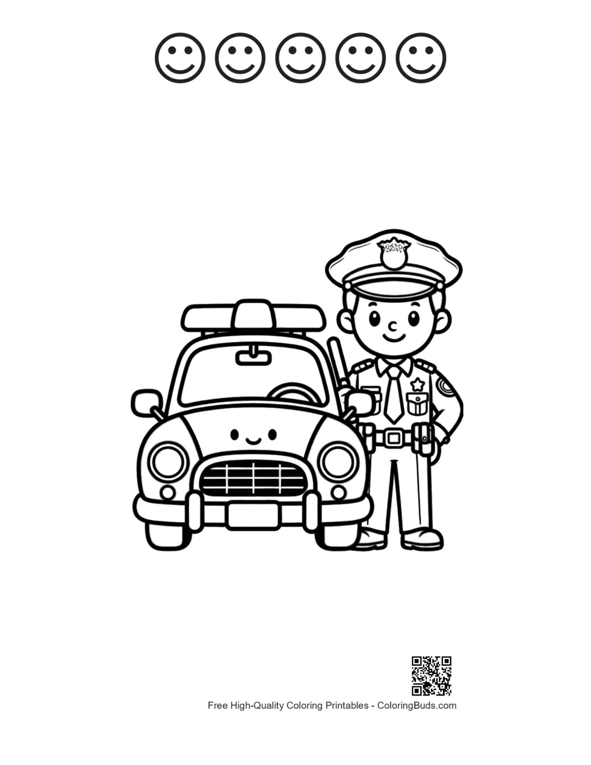 Police vehicle happy faces coloring outline