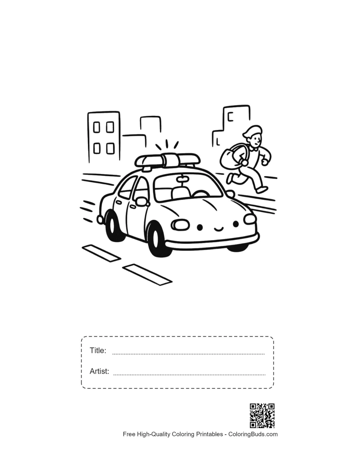 Police cruiser downtown printable with title artist box