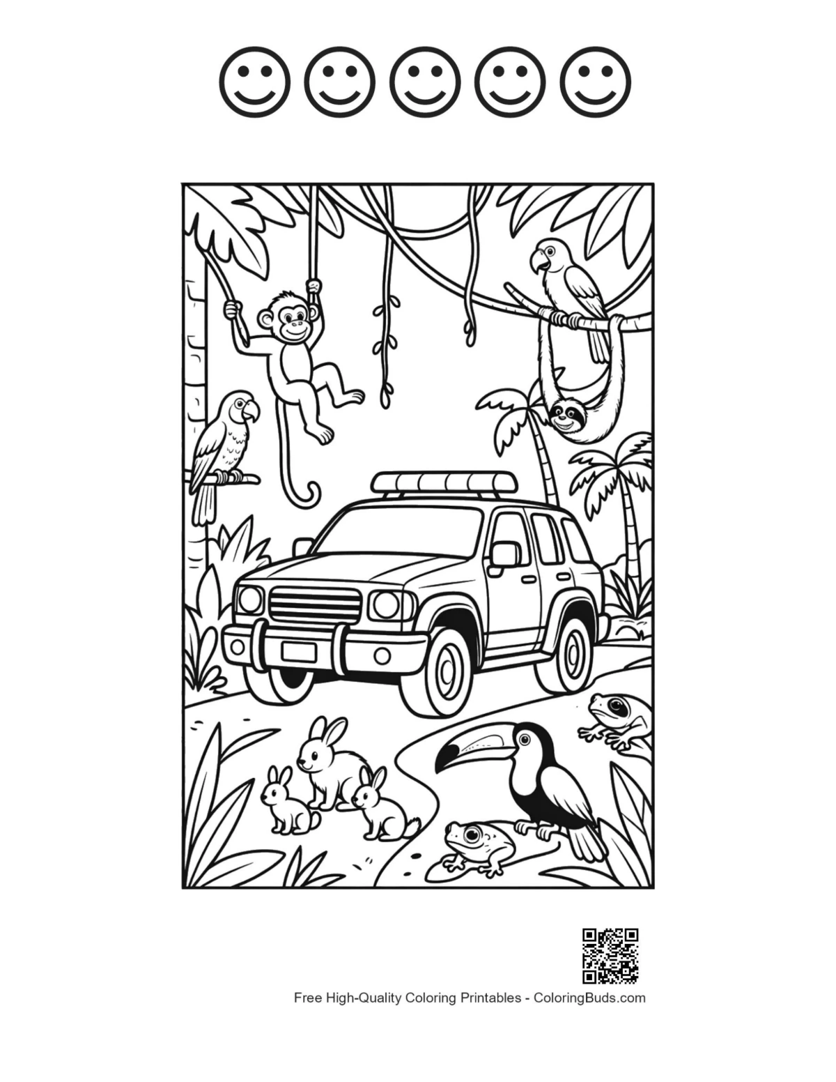 Off-road cruiser forest printable happy faces outlines
