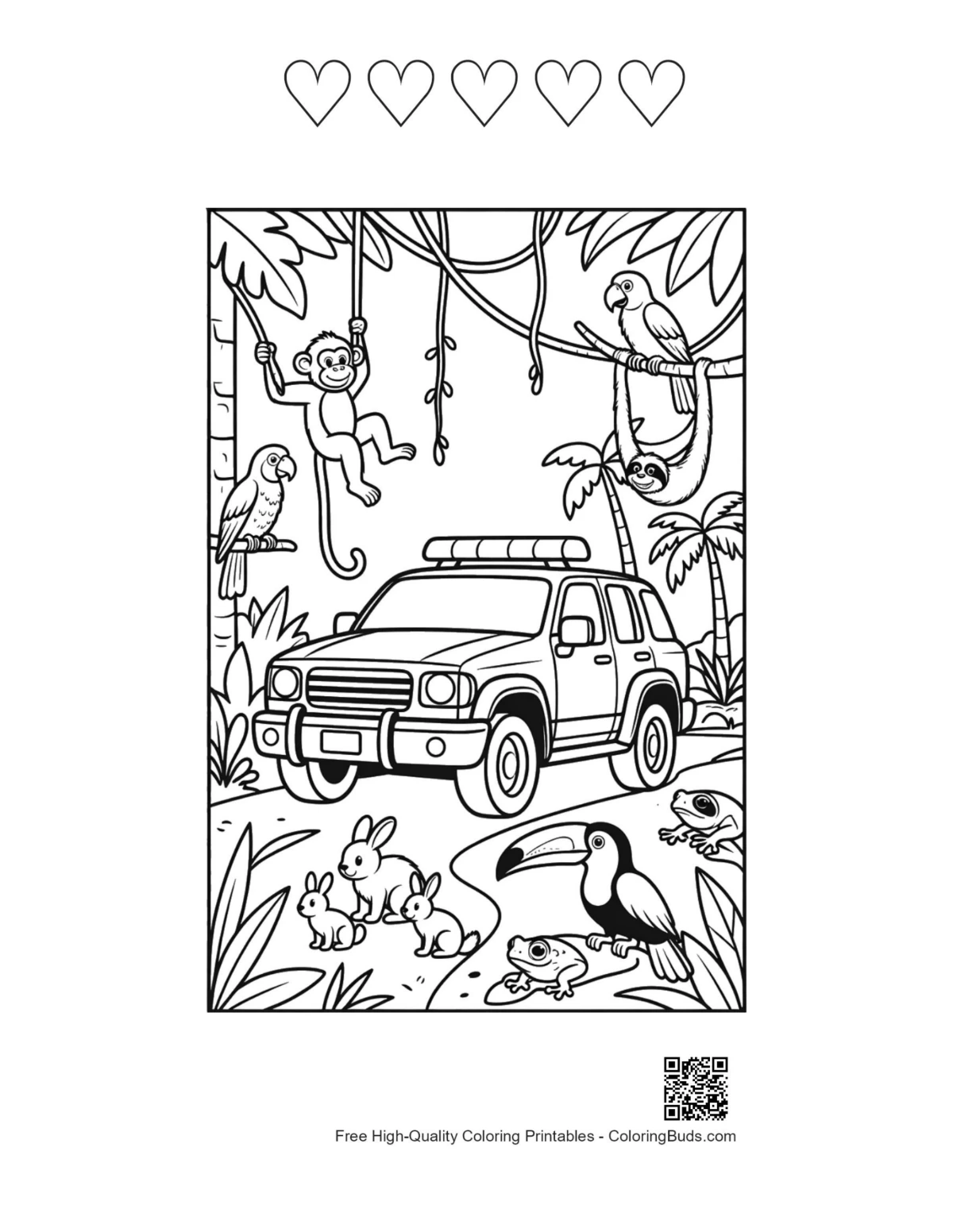 Police cruiser deep forest with heart outlines printable