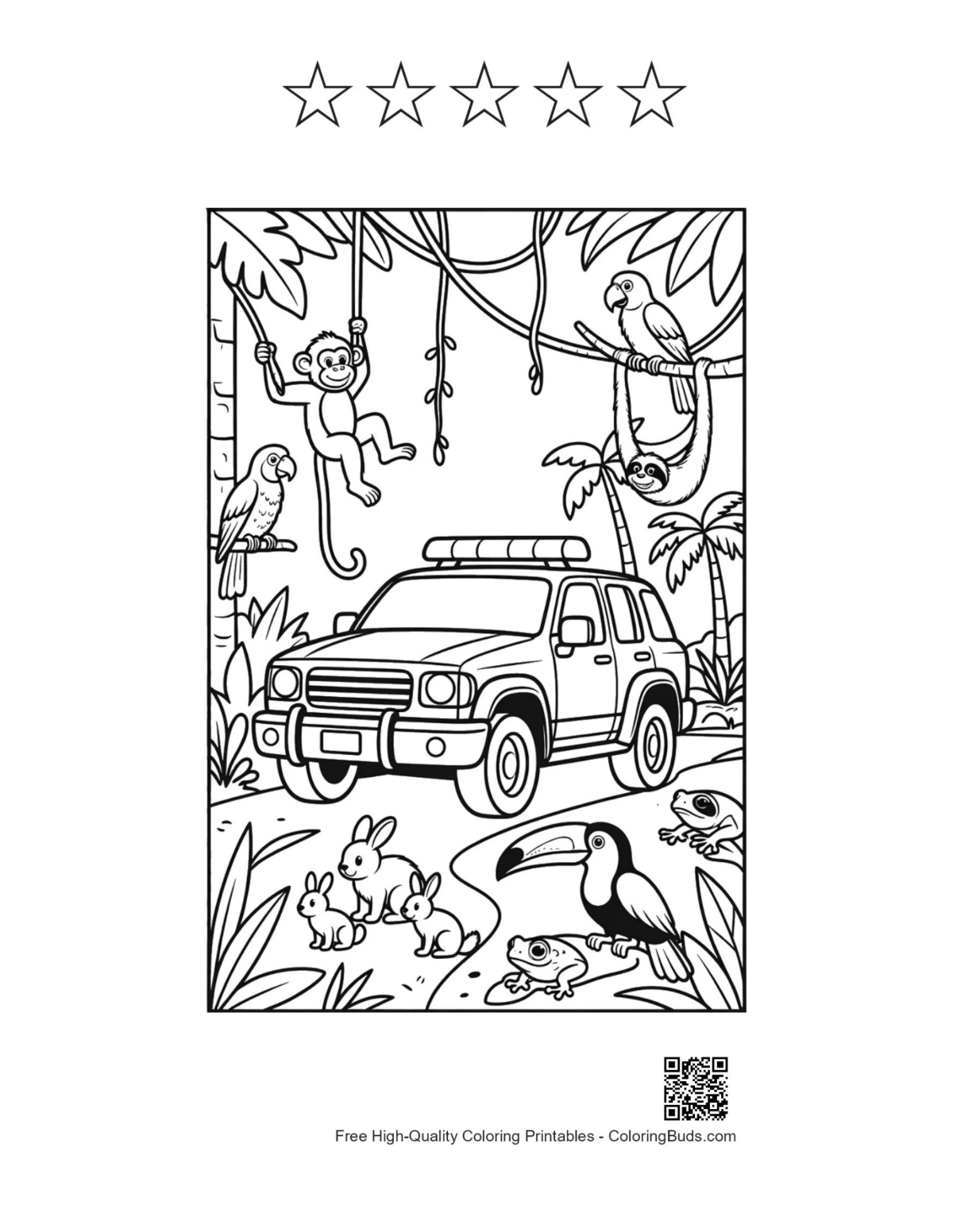 Police cruiser forest printable with 5-star outlines