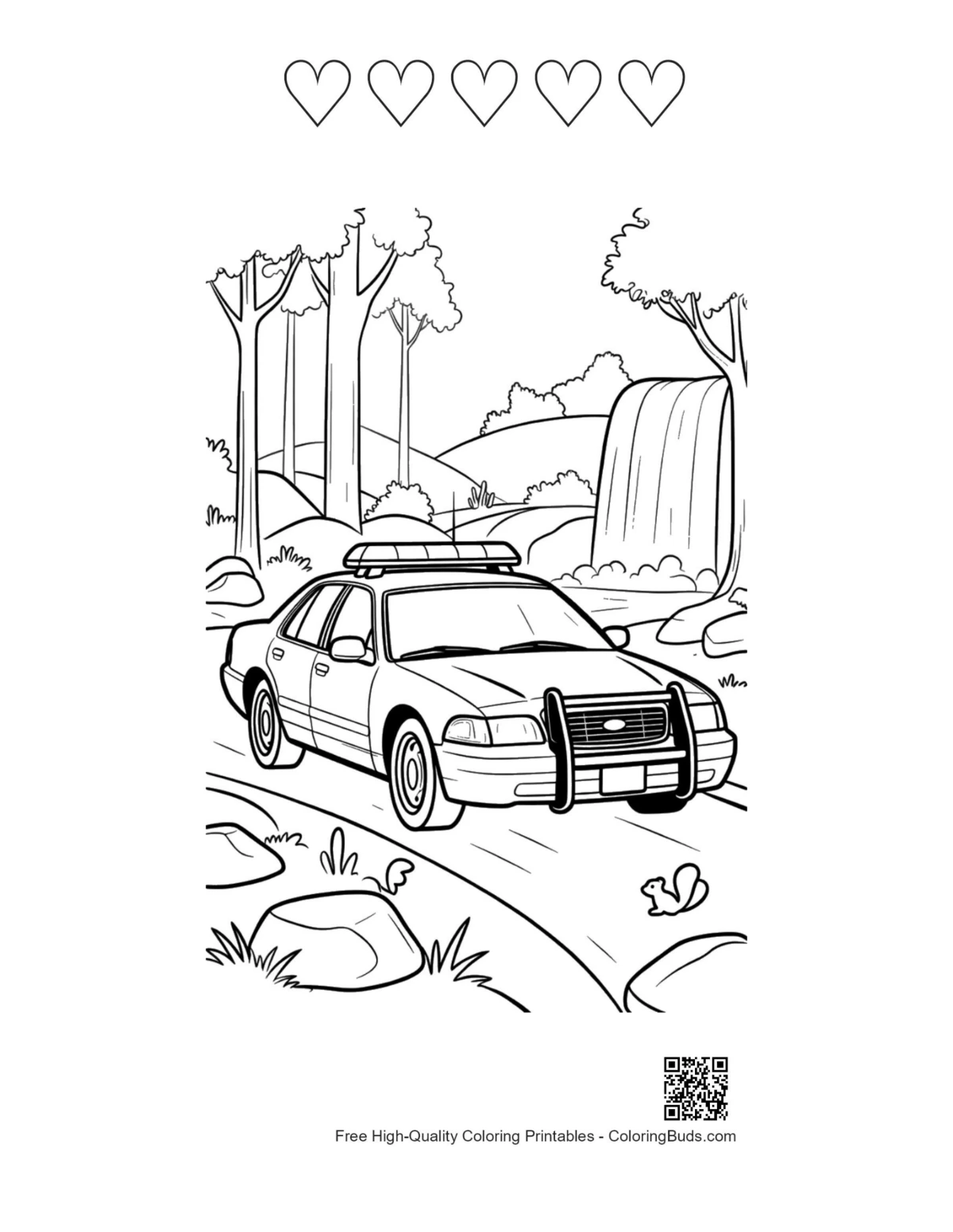 Police cruiser printable 5 heart outlines waterfall