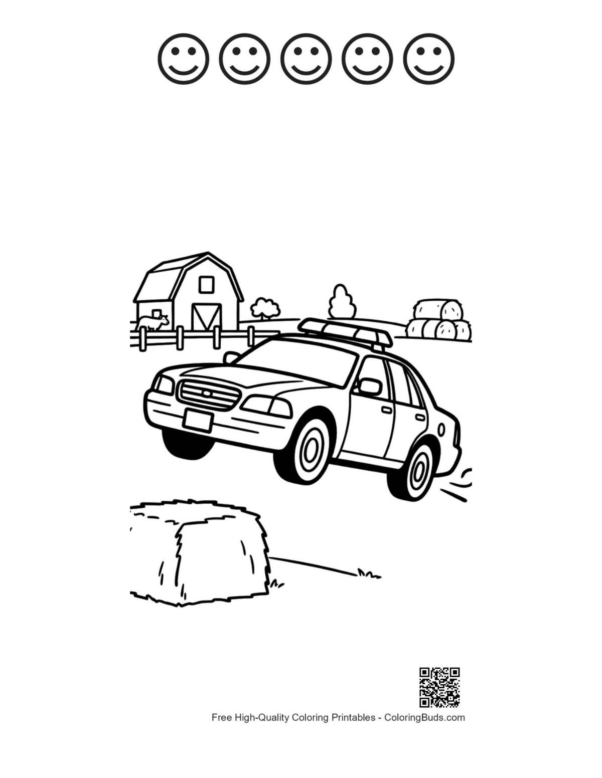 Police cruiser farmhouse printable 5 happy faces outlines