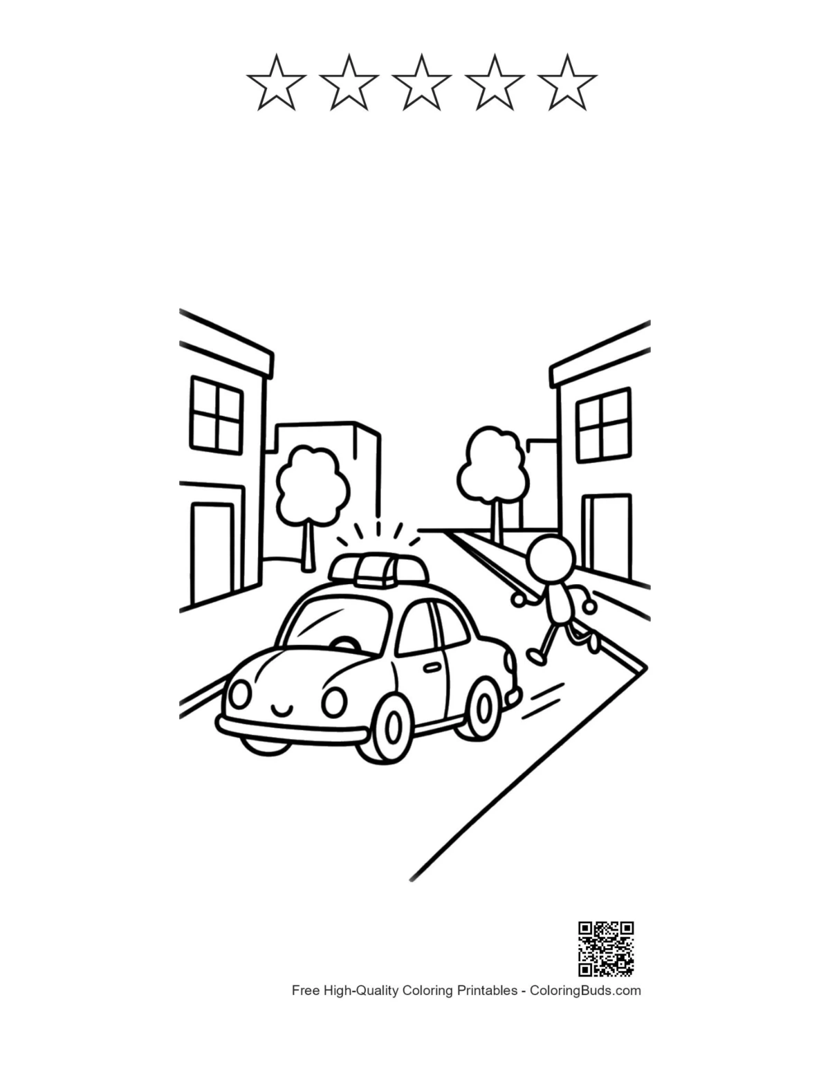 Police cruiser printable with 5 star outlines