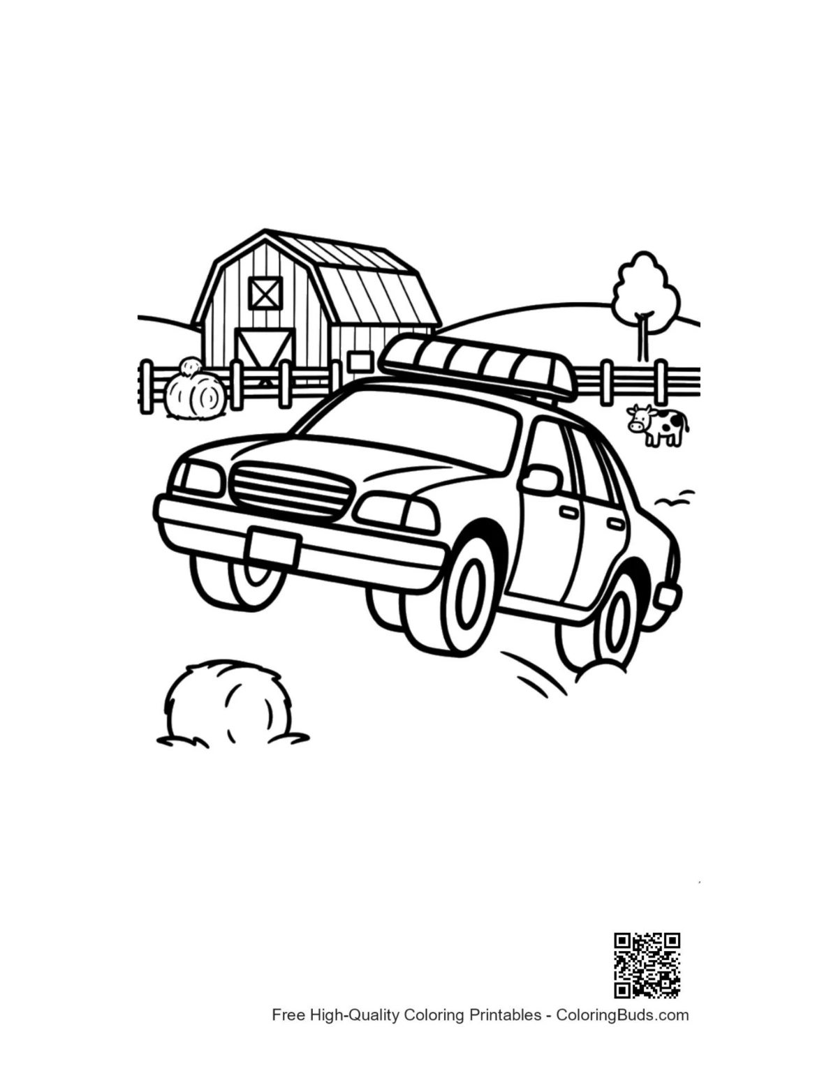 Police cruiser farm emergency coloring page