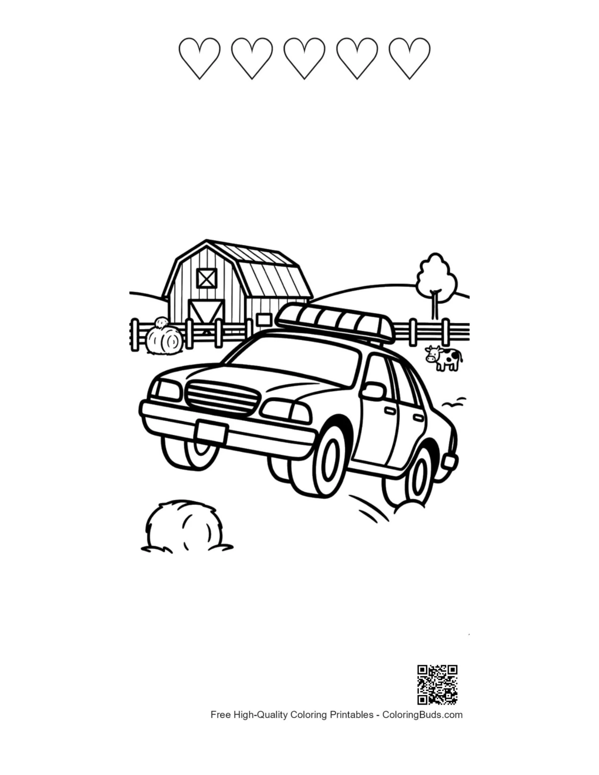 Police cruiser farm printable with heart outlines