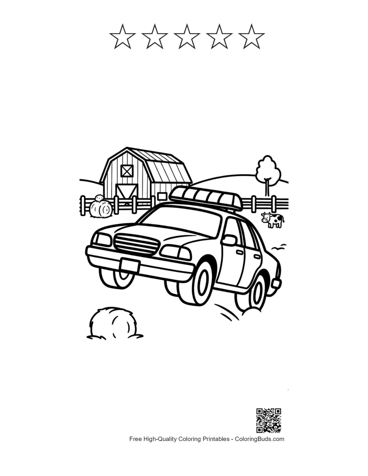 Police cruiser farm printable with 5-star outlines