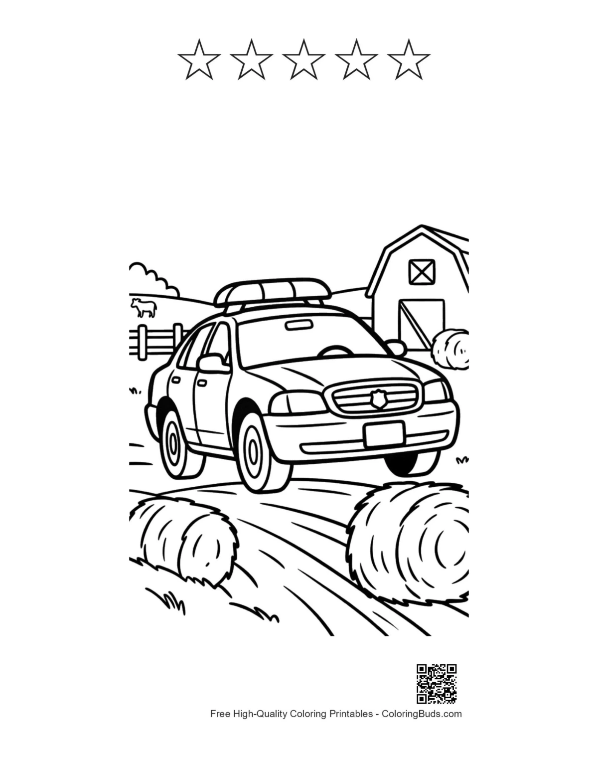 Police car hay bales with 5 star outline printable