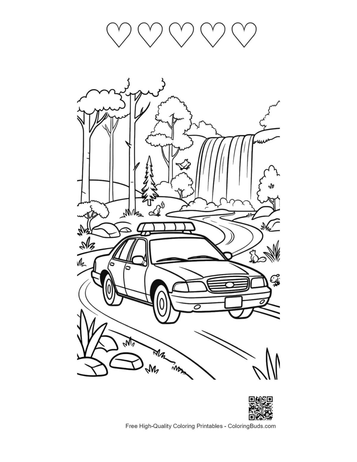 Police cruiser 5 heart outline autumn forest coloring