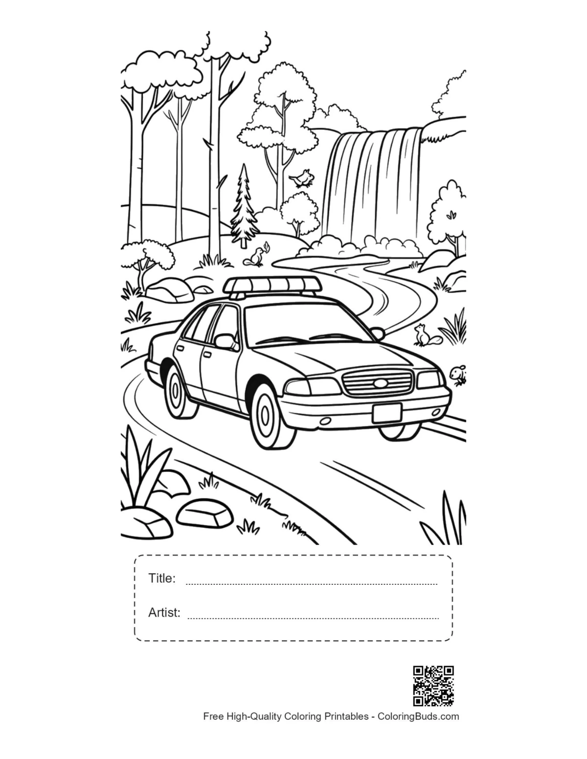 Police cruiser printable with title artist box autumn forest