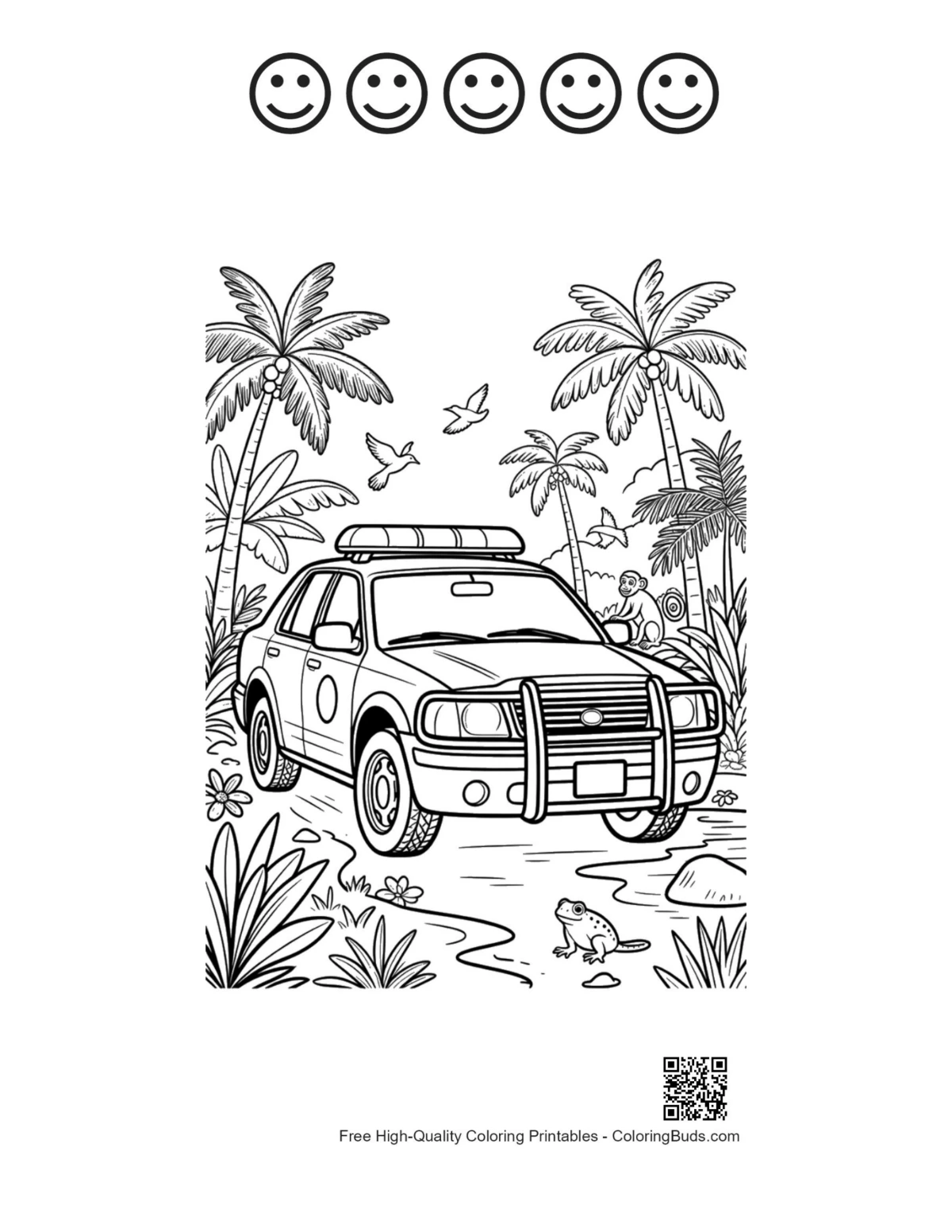 Police SUV palms 5 happy face outline sheet
