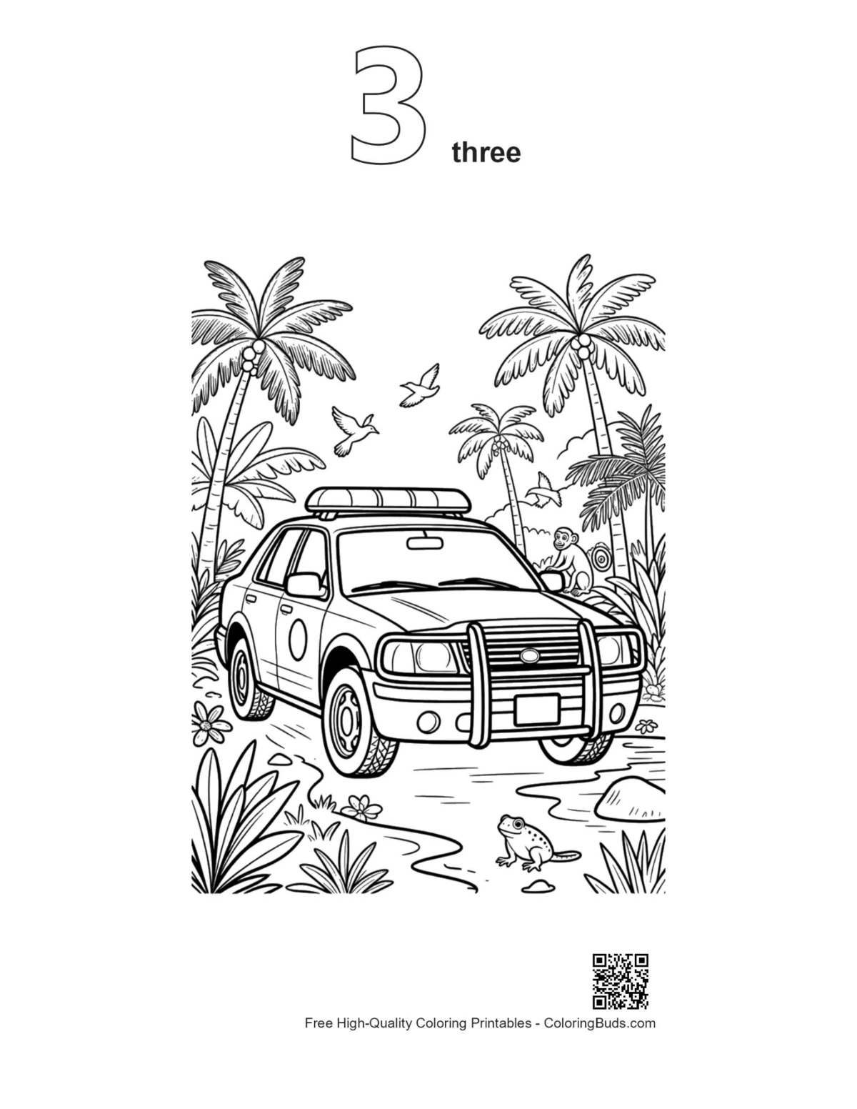 Police SUV palms outline number 3 coloring page