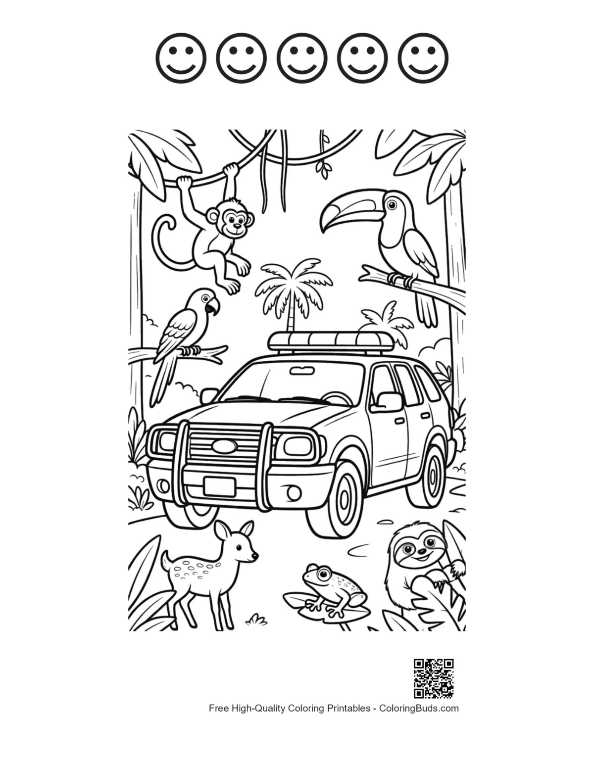 Police SUV jungle 5 happy face outline