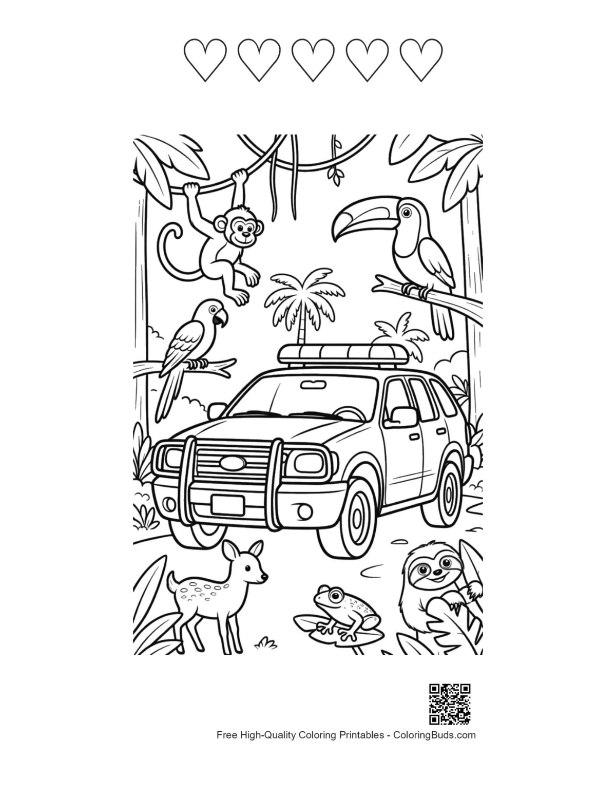 Police SUV jungle 5 heart outline printable