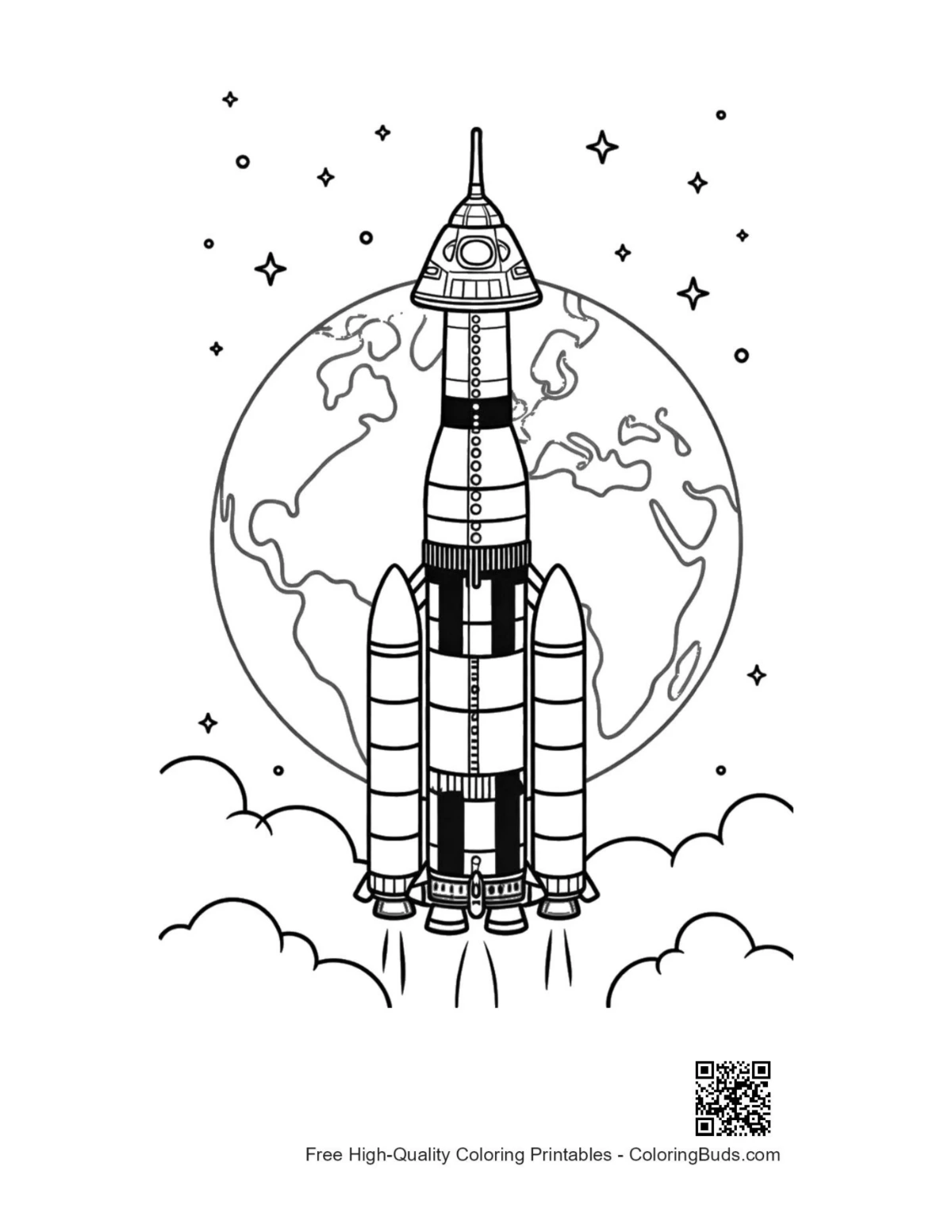 Cute Saturn V rocket coloring page printable