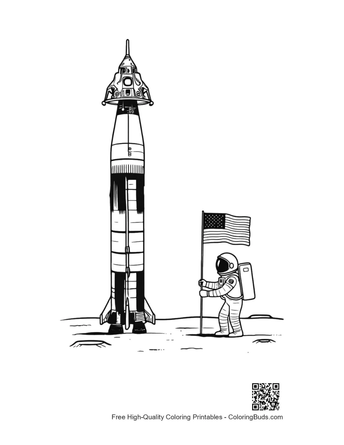 Cute Saturn V rocket printable coloring page