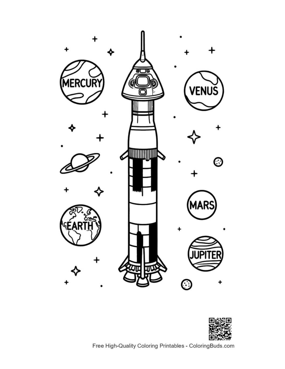 Easy Saturn V rocket printable coloring page