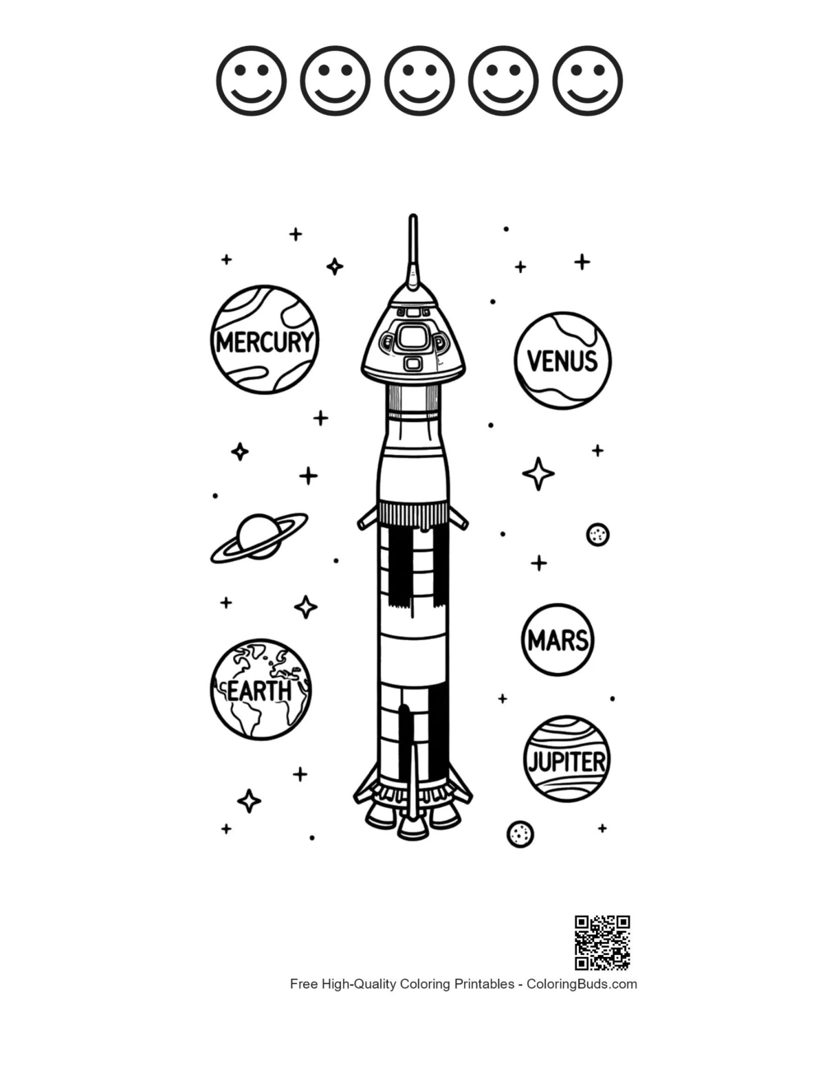 Saturn V printable with 5 happy faces