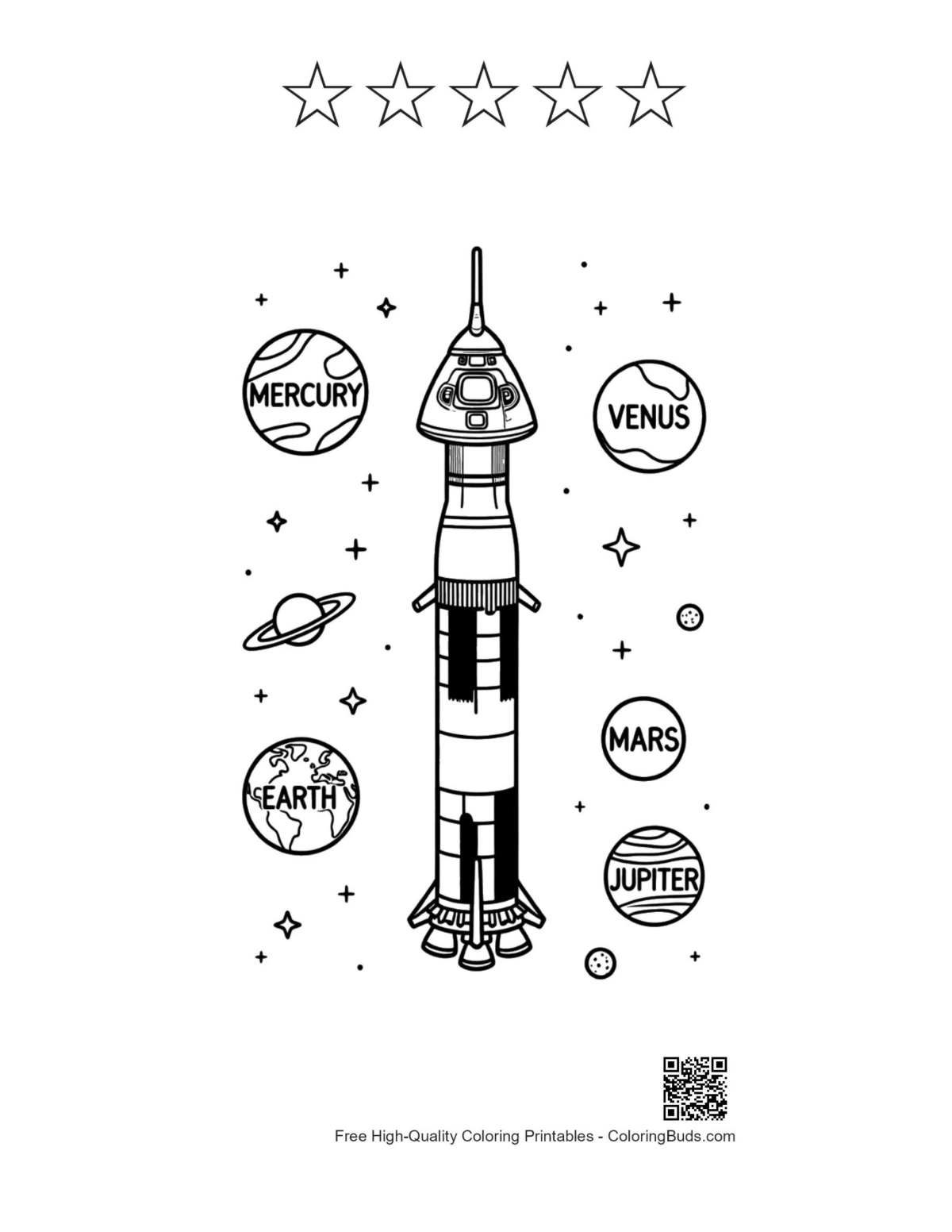 Saturn V printable with 5 star outlines