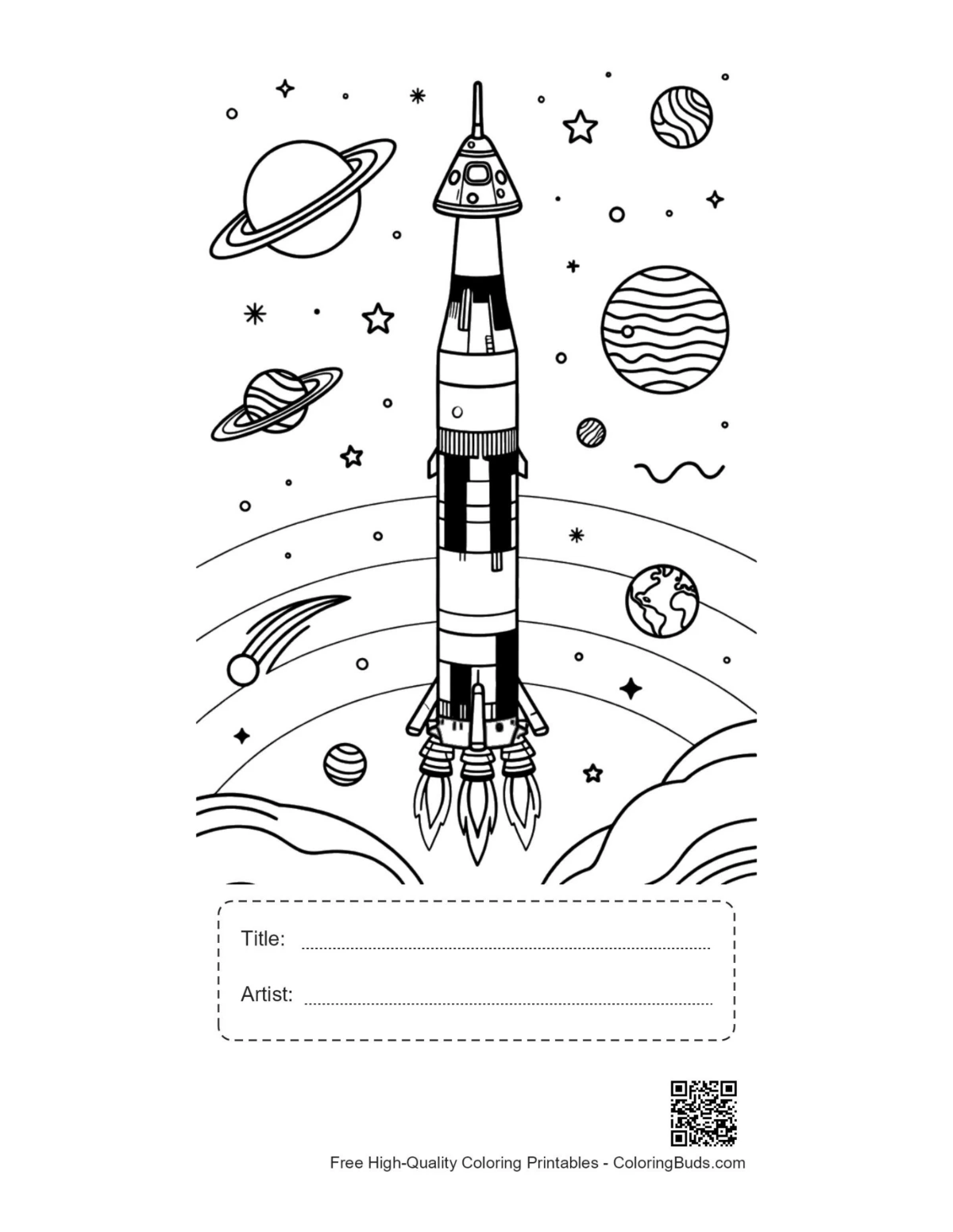 Easy Saturn V printable with title artist box