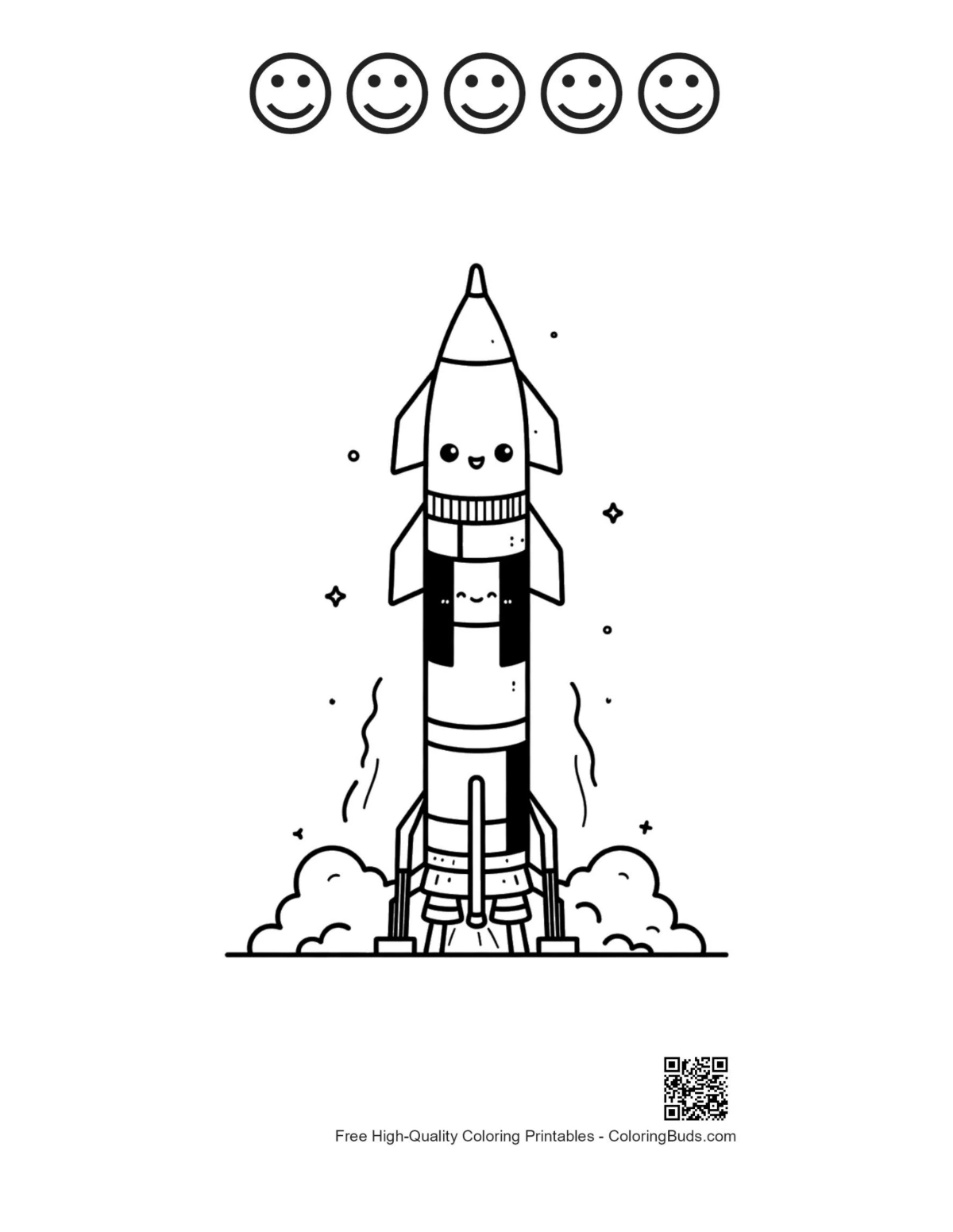 Cute Saturn V rocket with happy faces outline