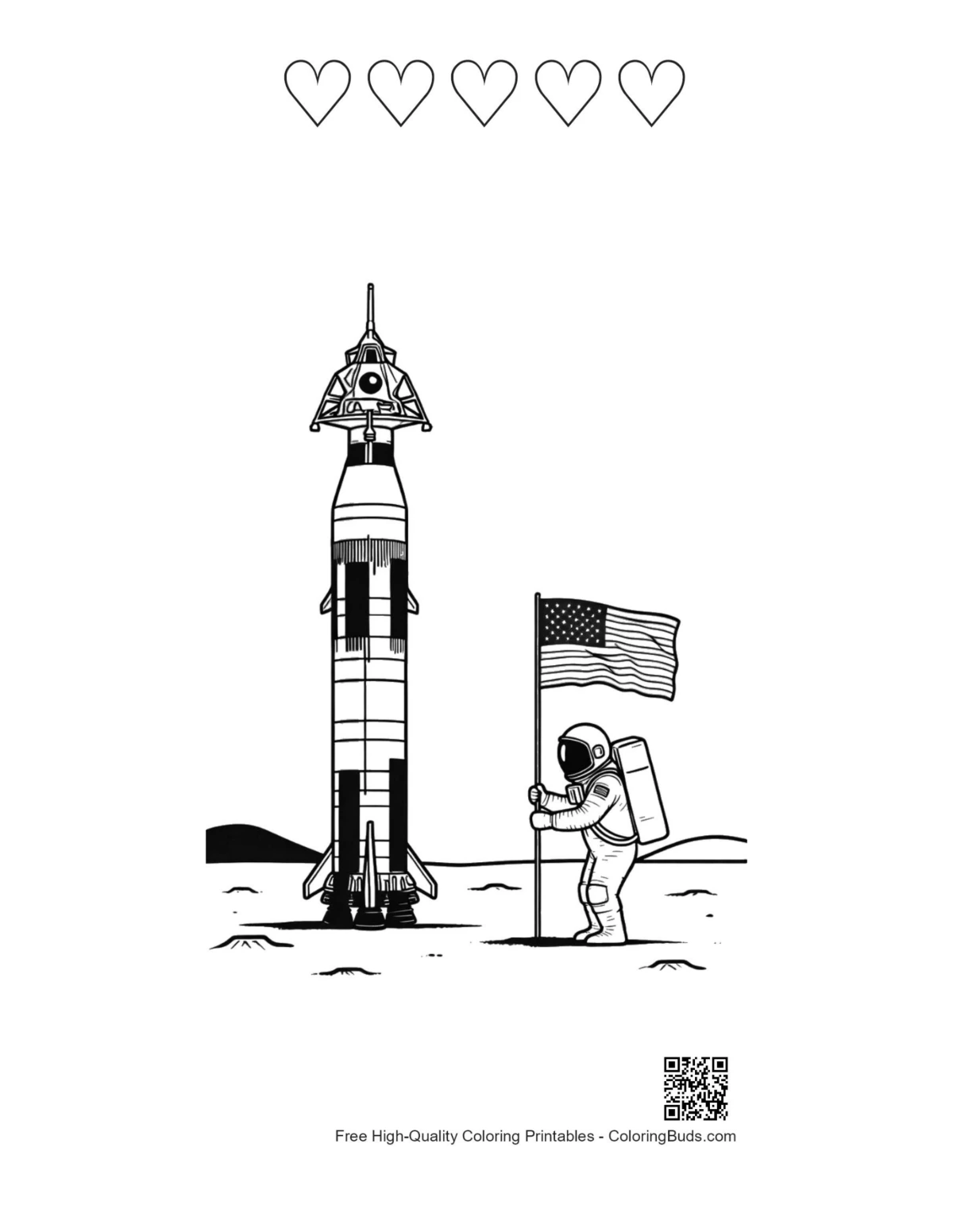 Saturn V Mondszene 5 Herz-Umriss druckbar