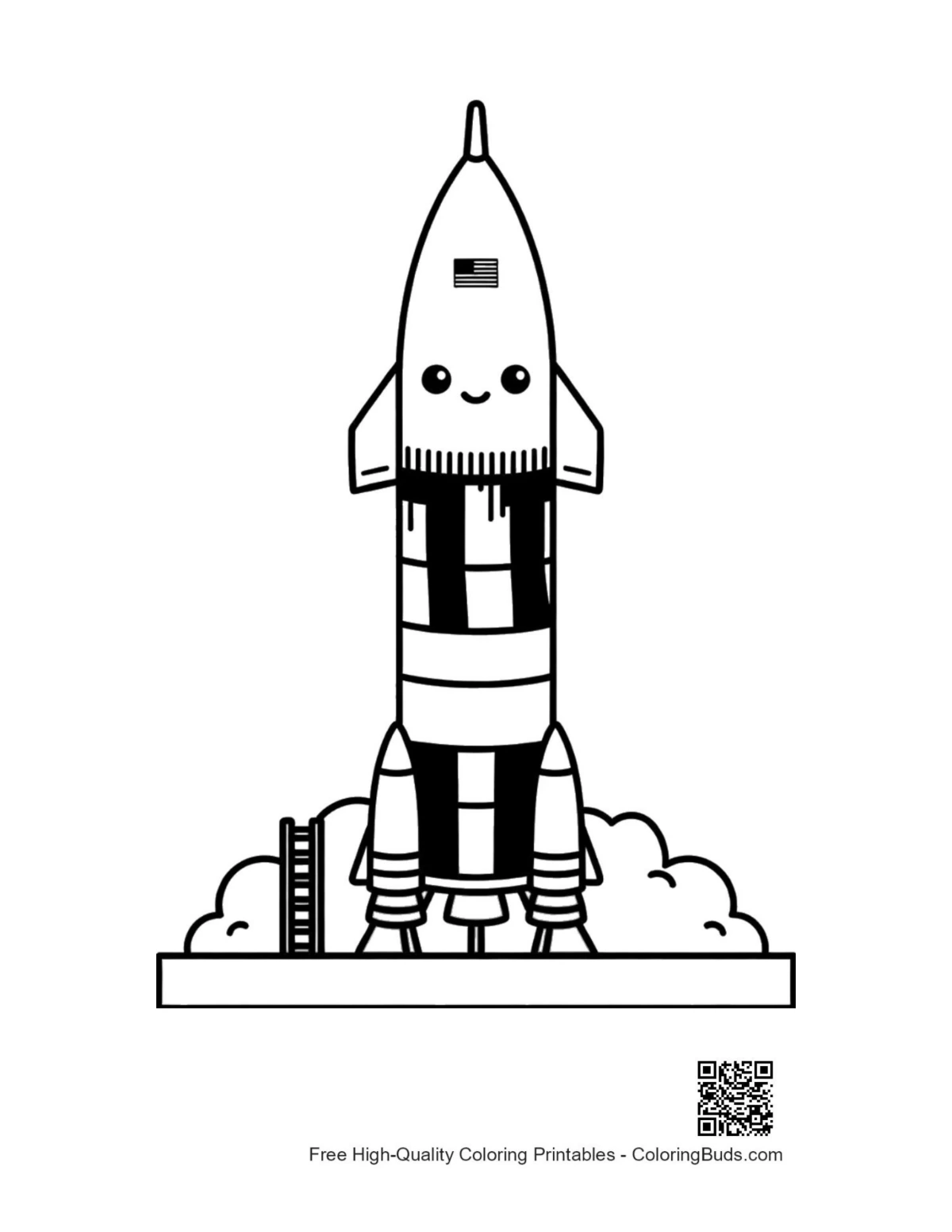 Saturn V rocket at launch tower coloring page printable
