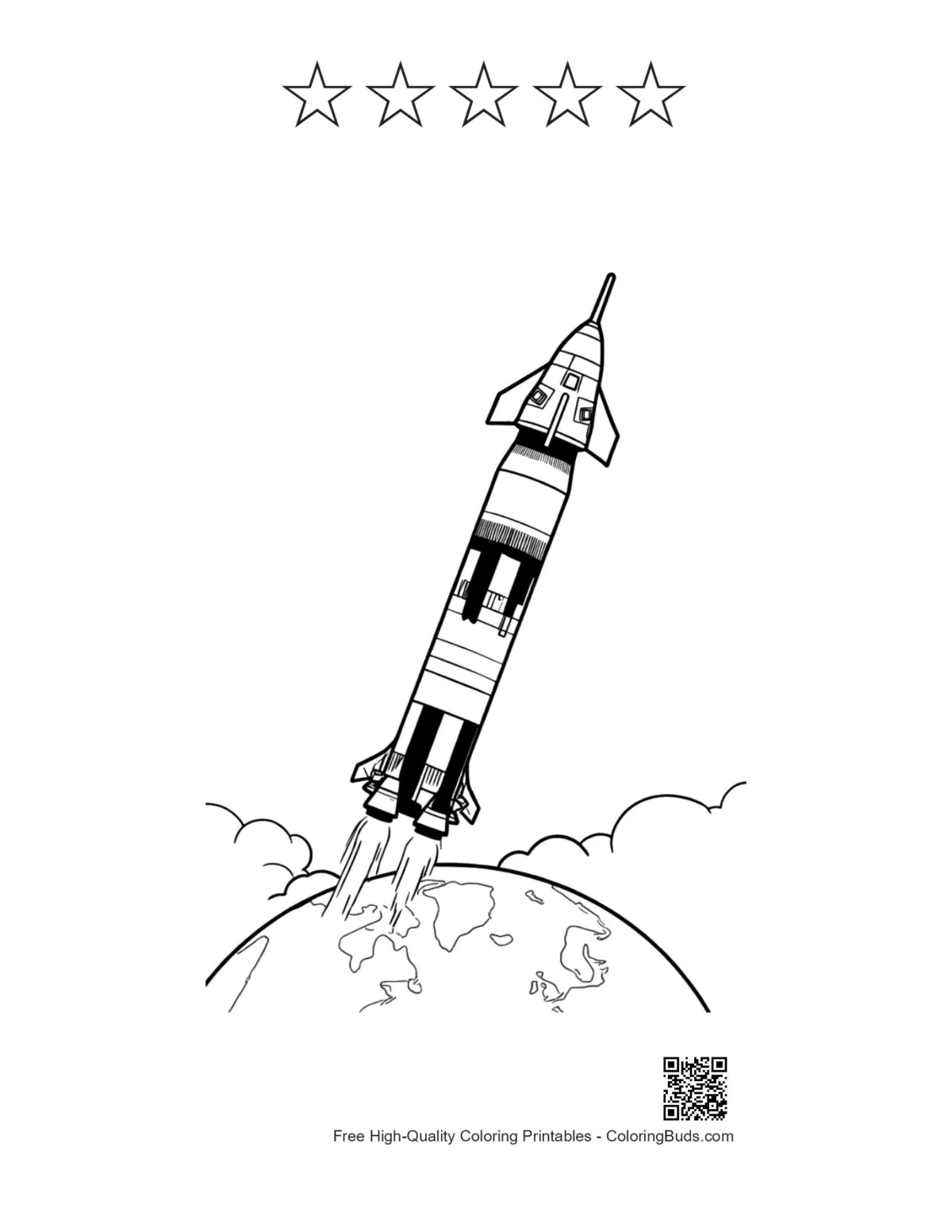 Saturn V rocket with 5 stars outline