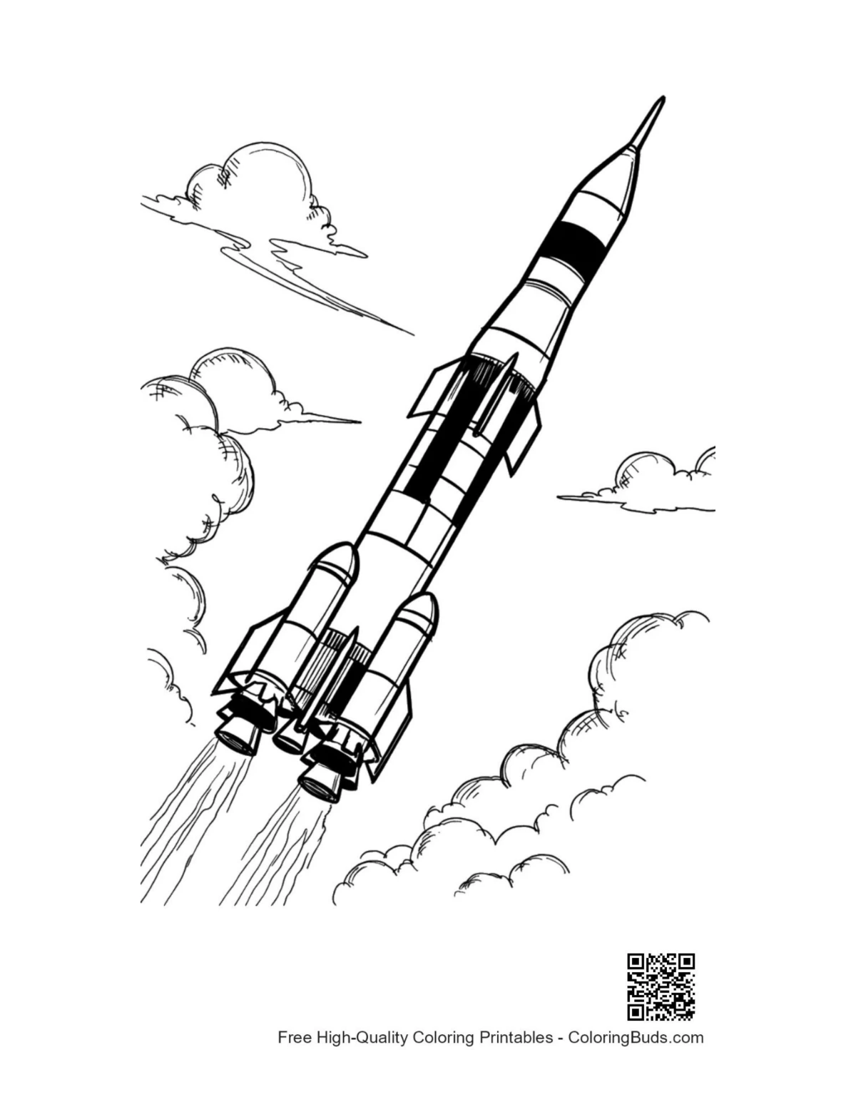 Saturn V rocket launch coloring page