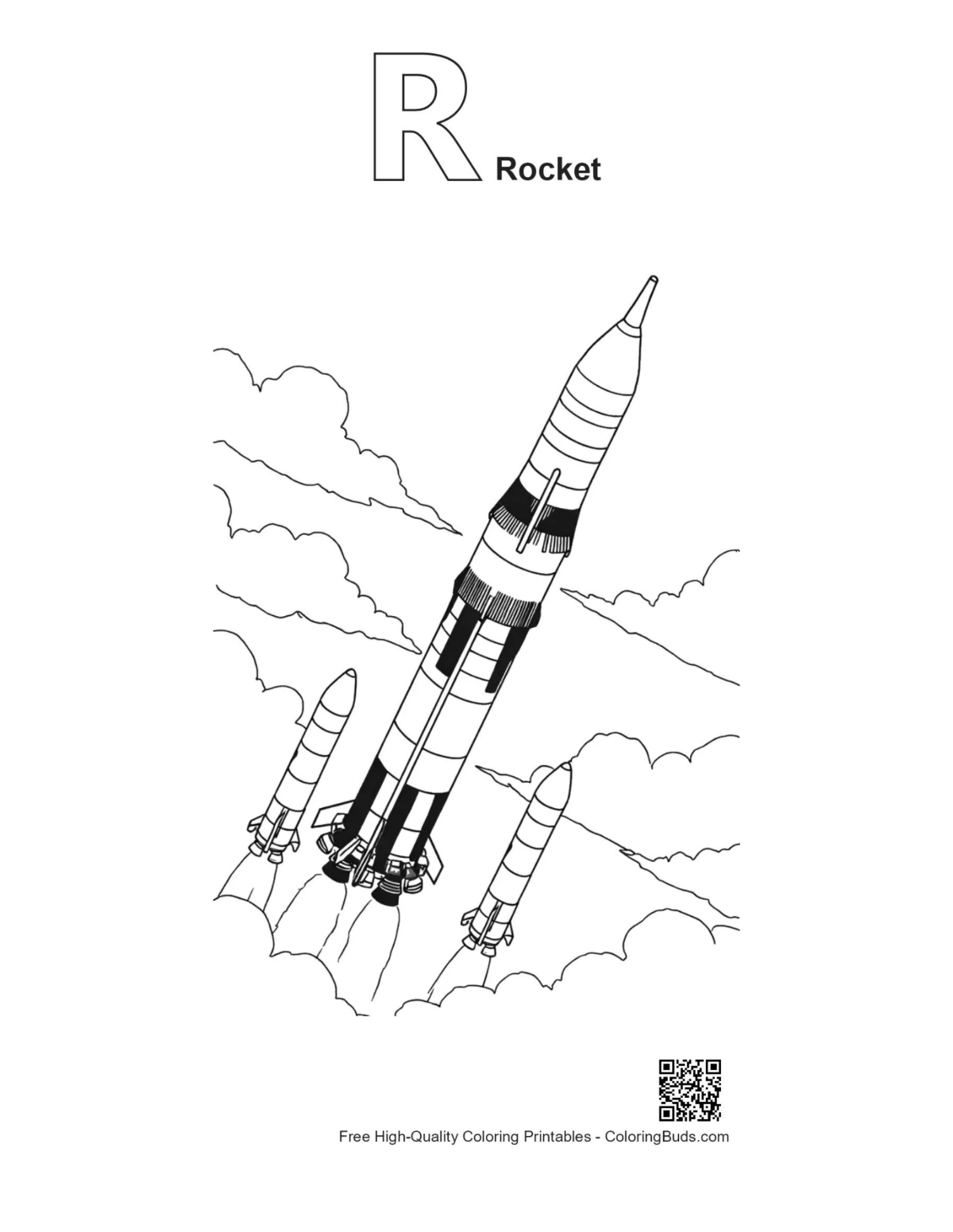 Saturn V rocket with letter R outline